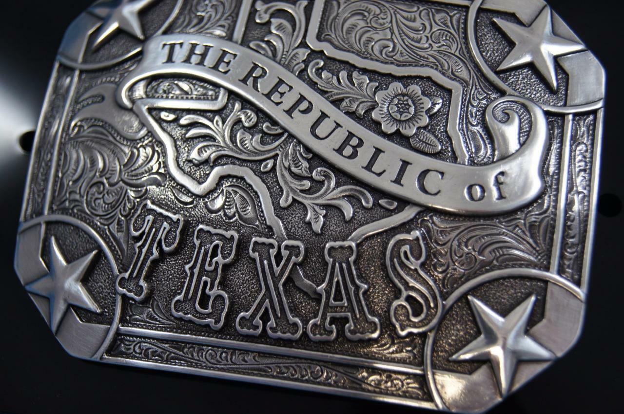 Nocona Silver tone Republic of Texas Rectangle Belt Buckle 37983