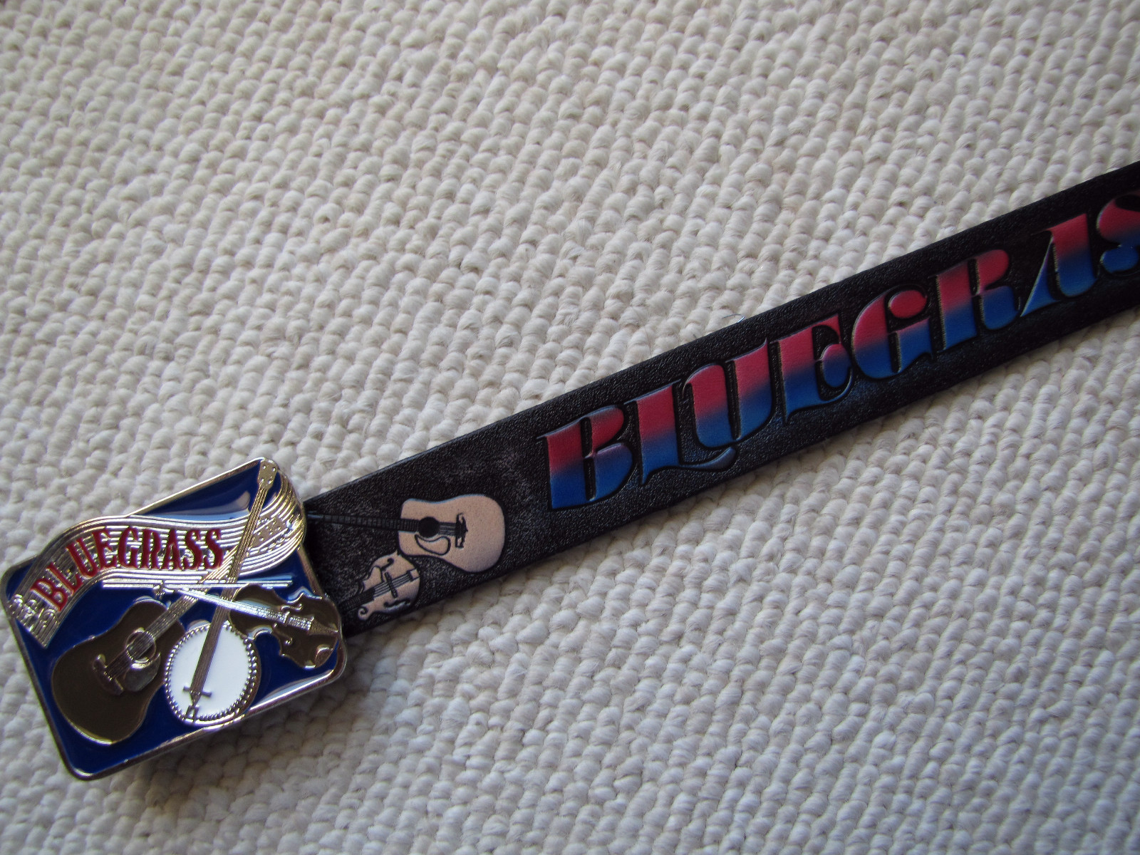 BLUEGRASS Genuine Leather Belt & Bluegrass Music Epoxy Buckle Sizes 28&Prime;-52&Prime;
