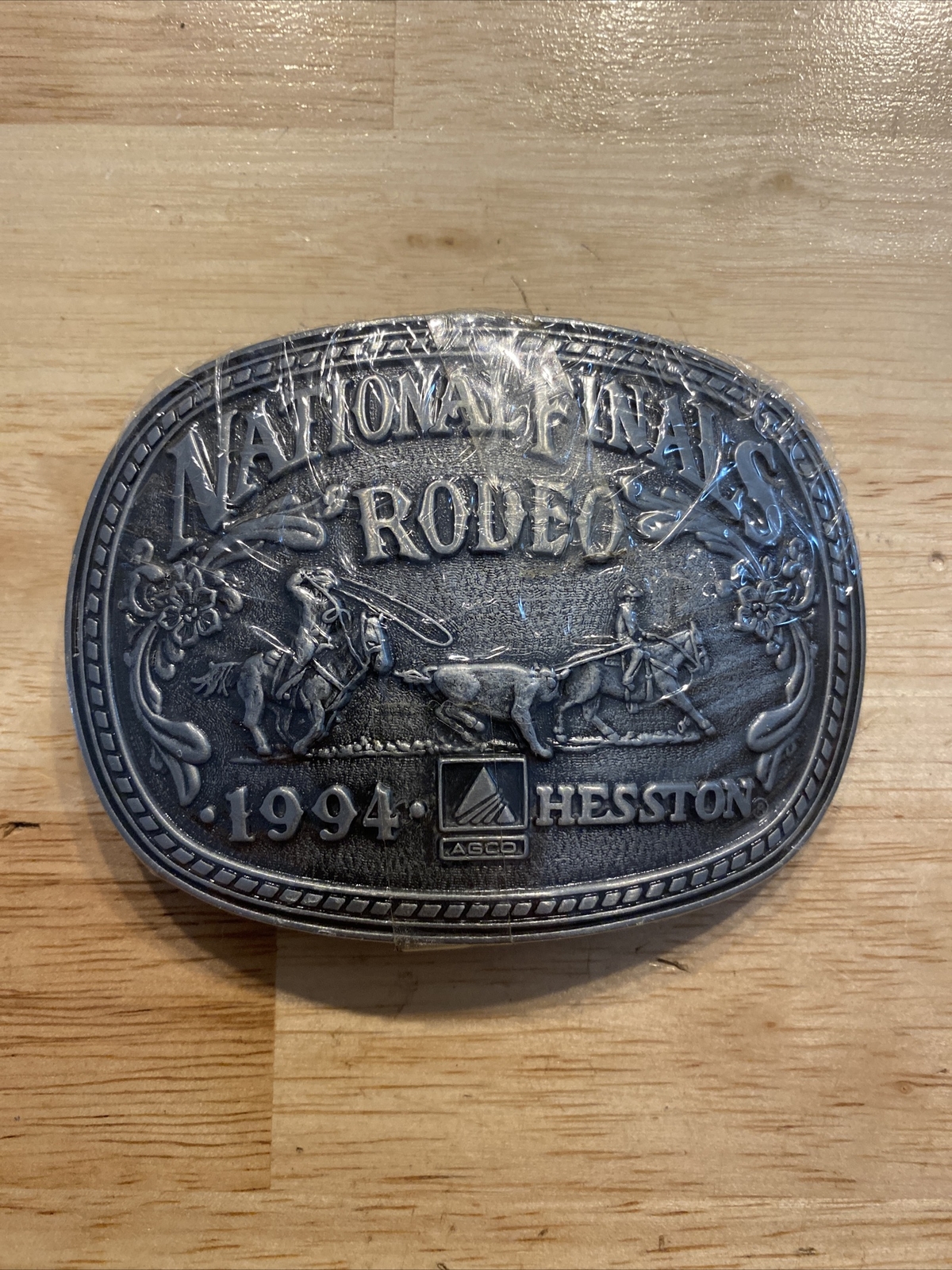 Hesston Rodeo Vintage Belt Buckle 1994 METAL Original Wrap Collector Patina GIFT