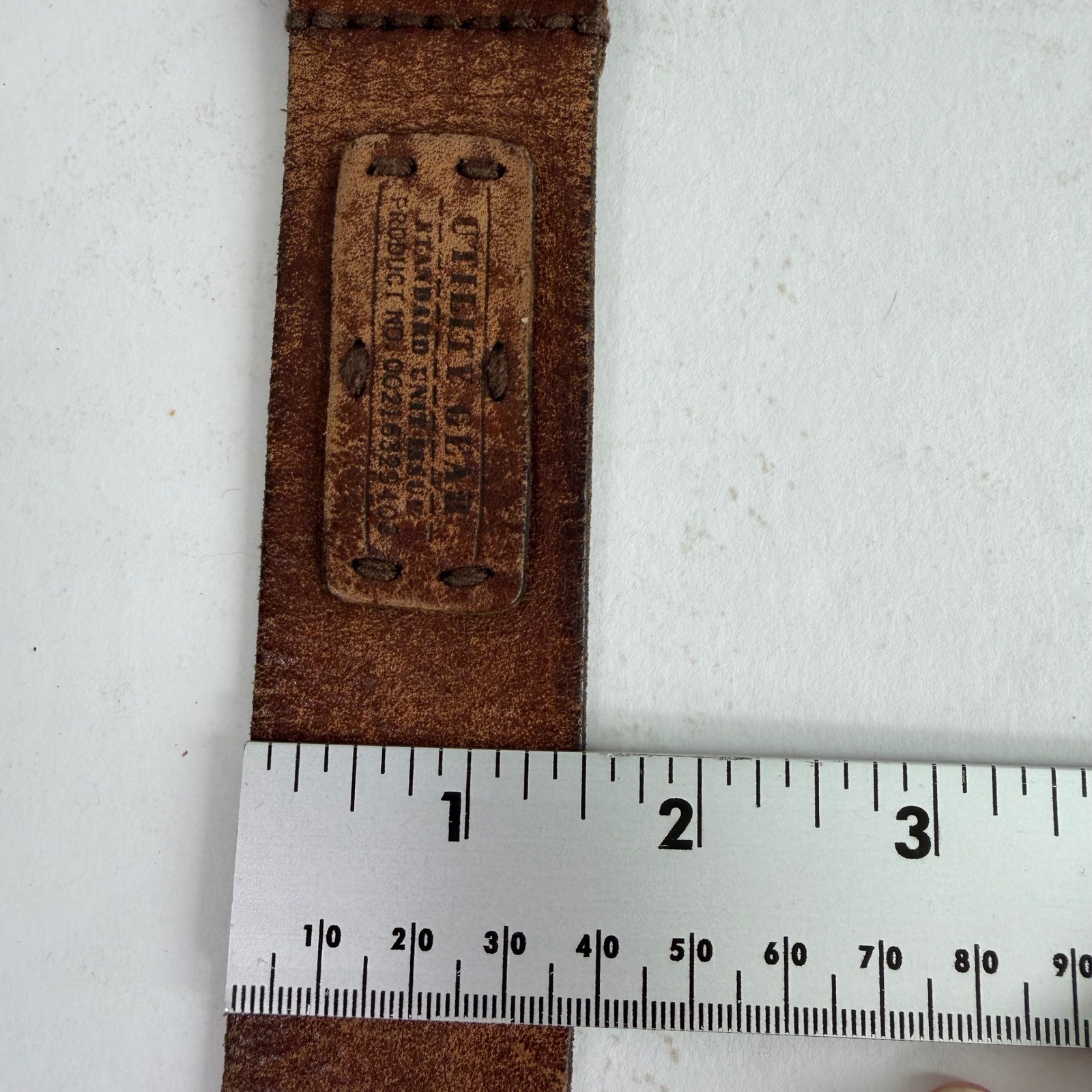 Brown Distressed Leather Belt 34 Silver Buckle Rugged Western Workwear Utility