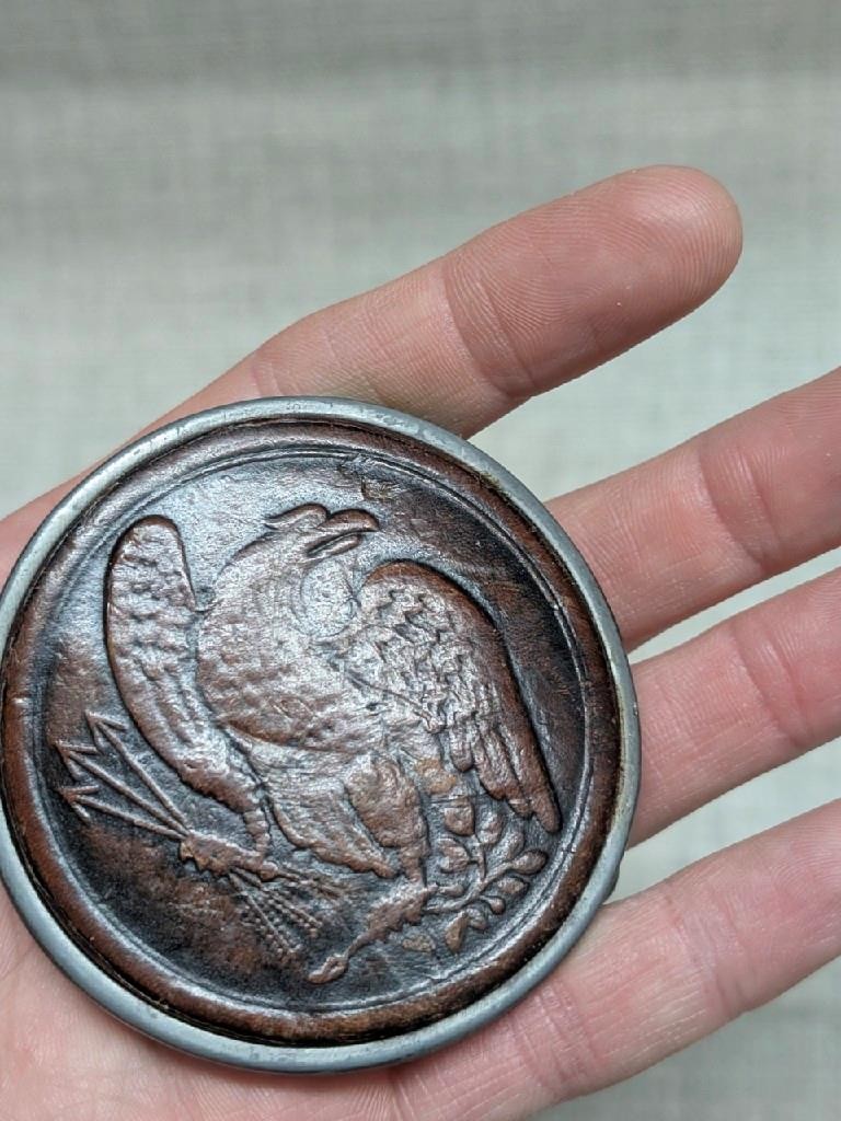 vintage AMERICA belt buckle EAGLE arrows TOOLED leather WESTERN cowboy USA