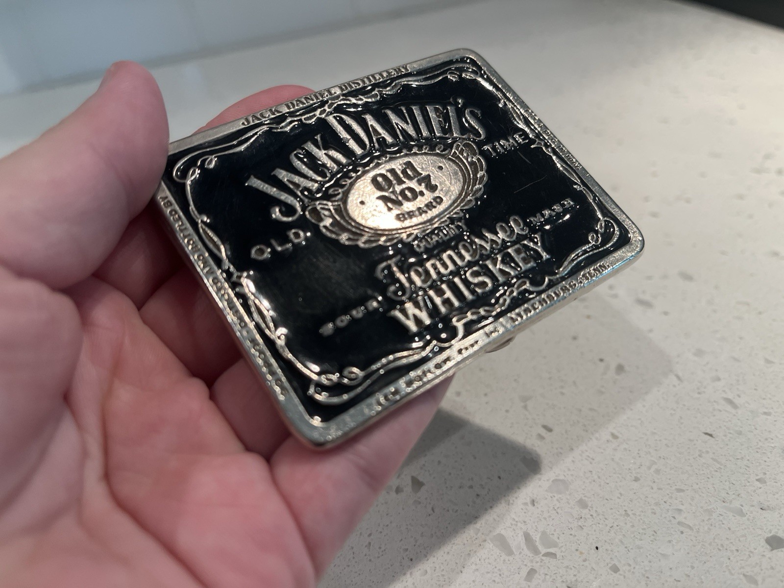 vintage JACK DANIELS belt buckle WHISKEY black enamel WESTERN cowboy liquor