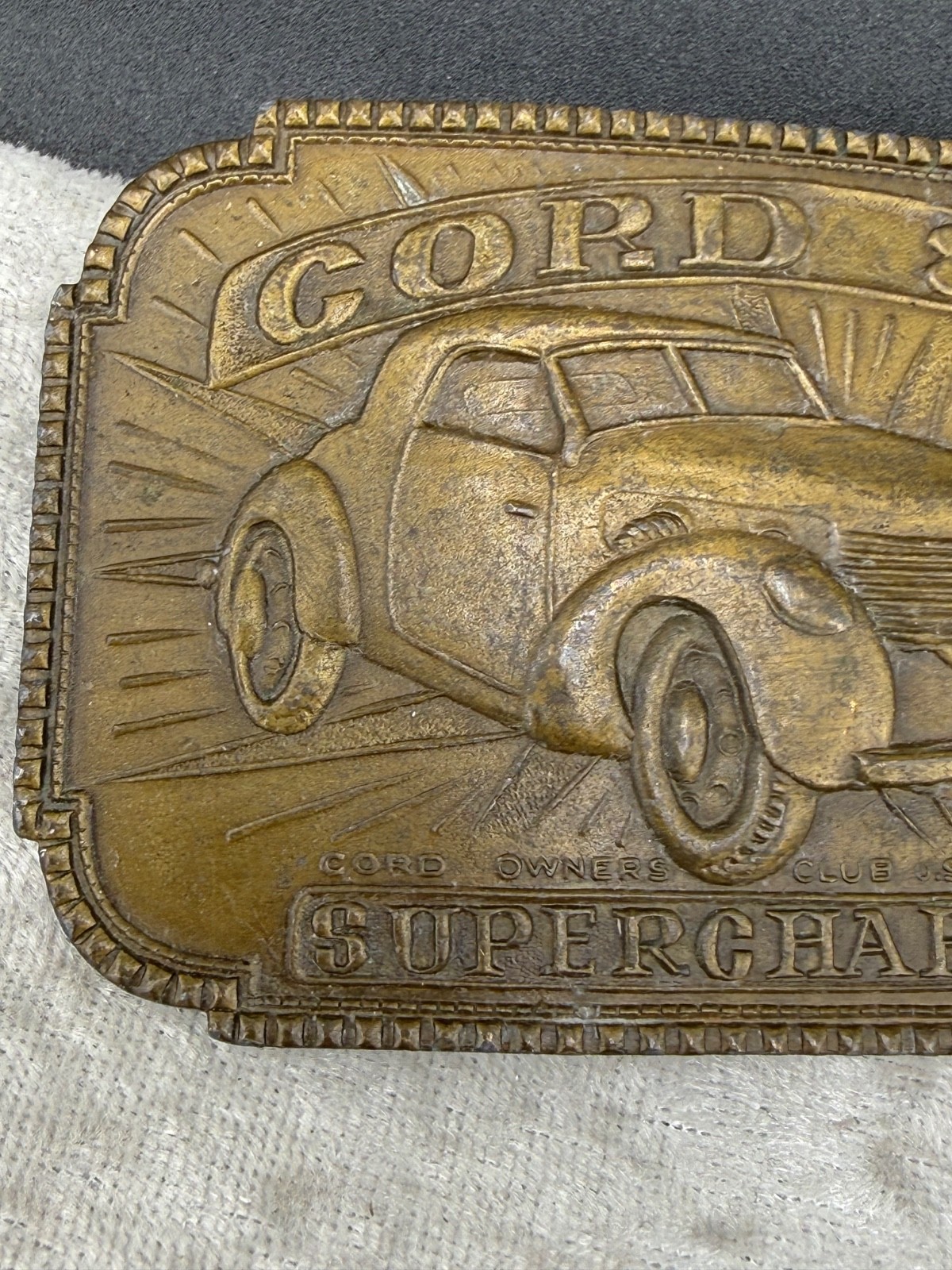 Vintage Cord 812 Car Belt Buckle Supercharged Gold Tone