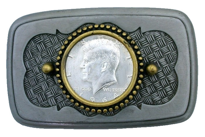 1964 Kennedy Silver Pewter Gold Color Half Dollar Weave Belt Buckle PBB108/61125