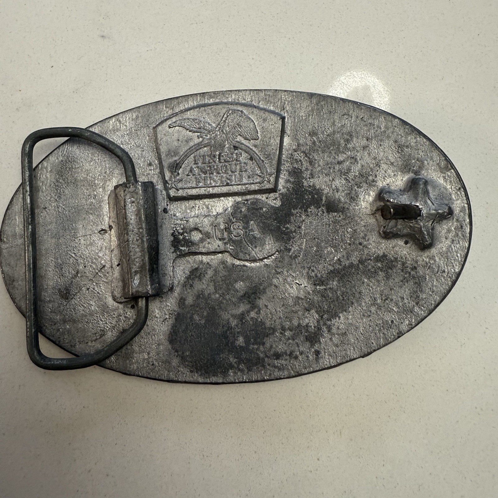 Vintage Metal Belt Buckle: United States Marines Semper Fidelis Eagle Globe Flag