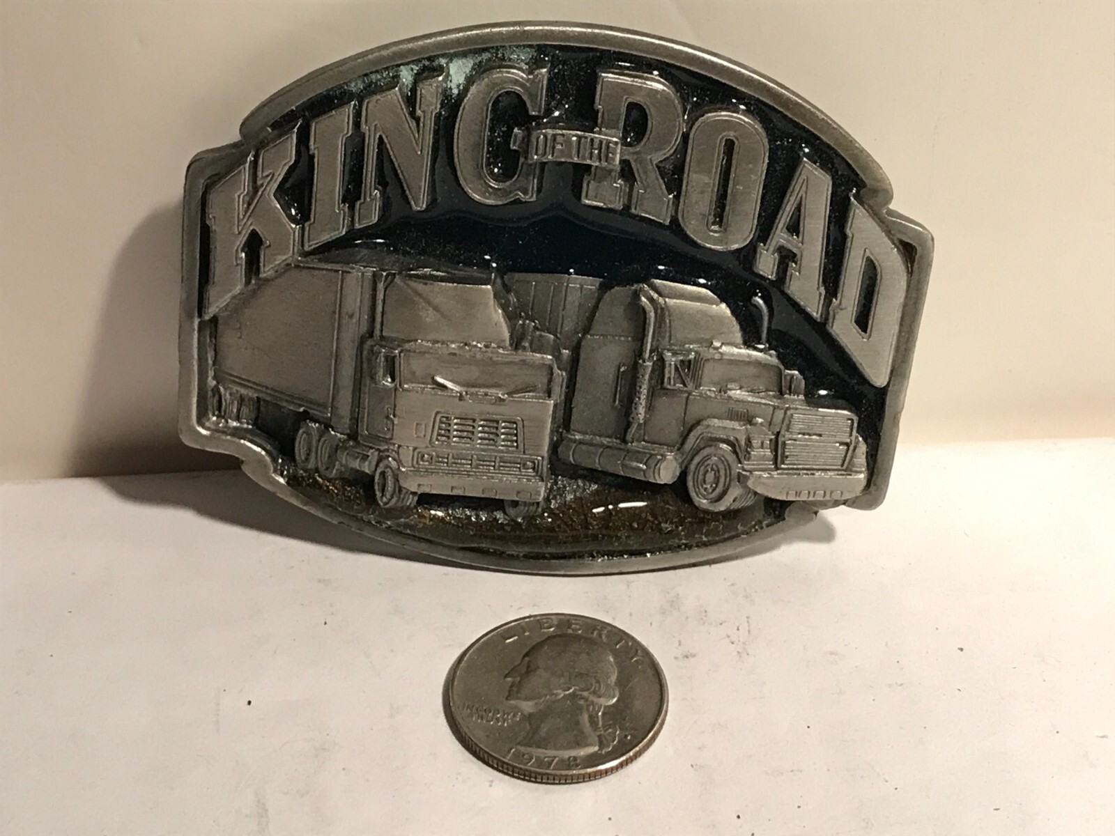 King of the Road Belt Buckle semi truck driver 1992 Siskiyou Buckle Co. USA Made
