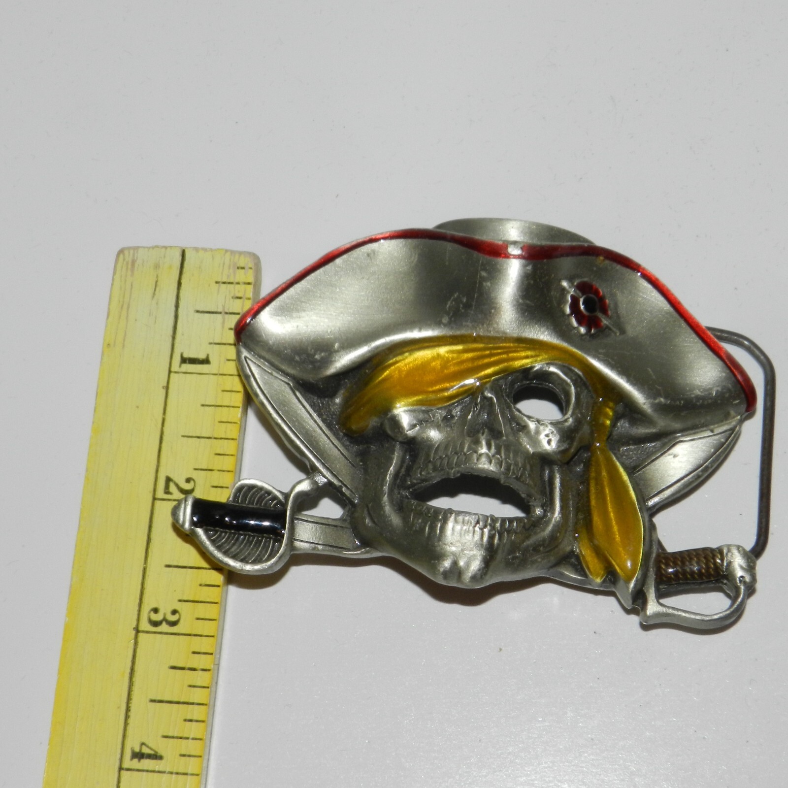 Vintage Pirate Skull Crossbones Cross Swords Belt Buckle Halloween Costume