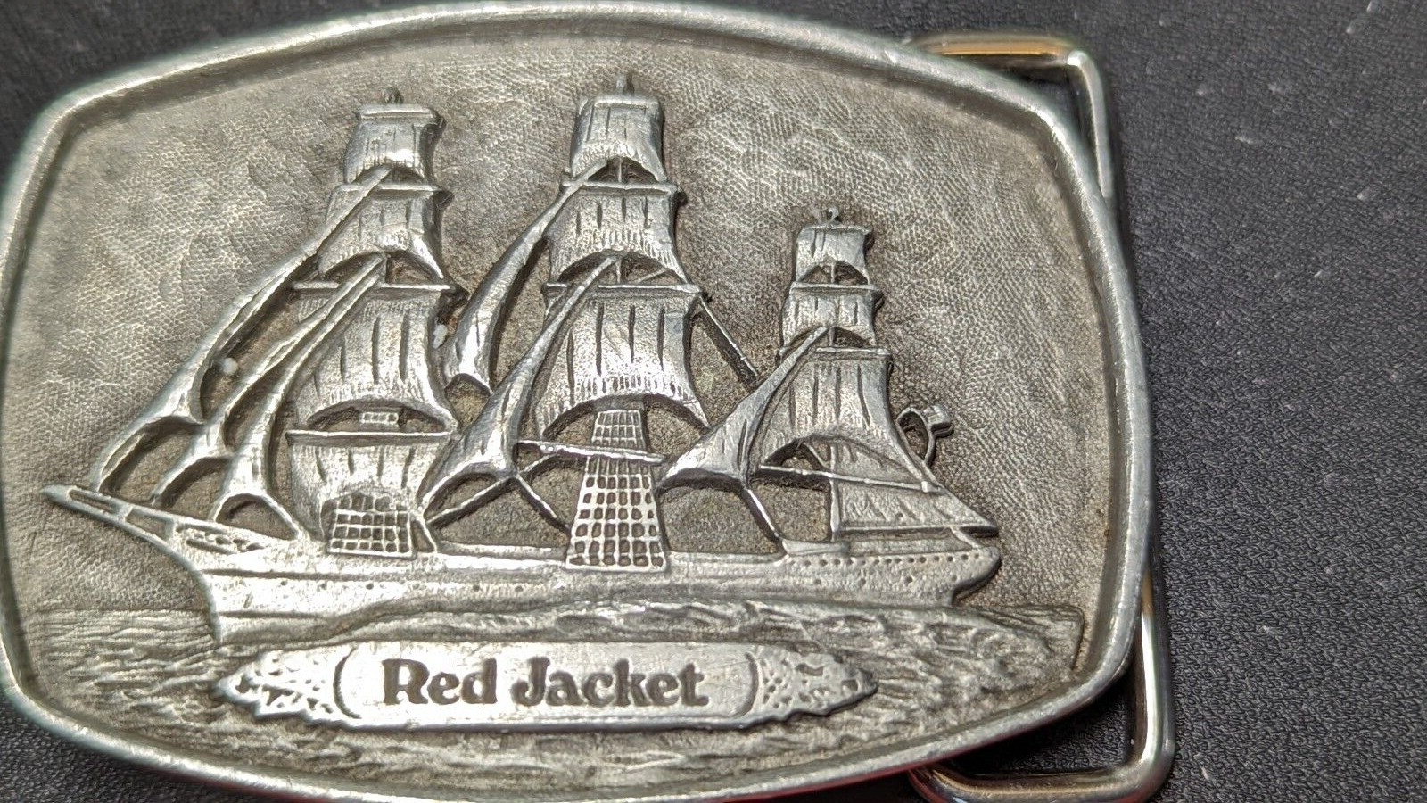 PEWTER RED JACKET SHIP BELT BUCKLE MADE BY BLAISDELL