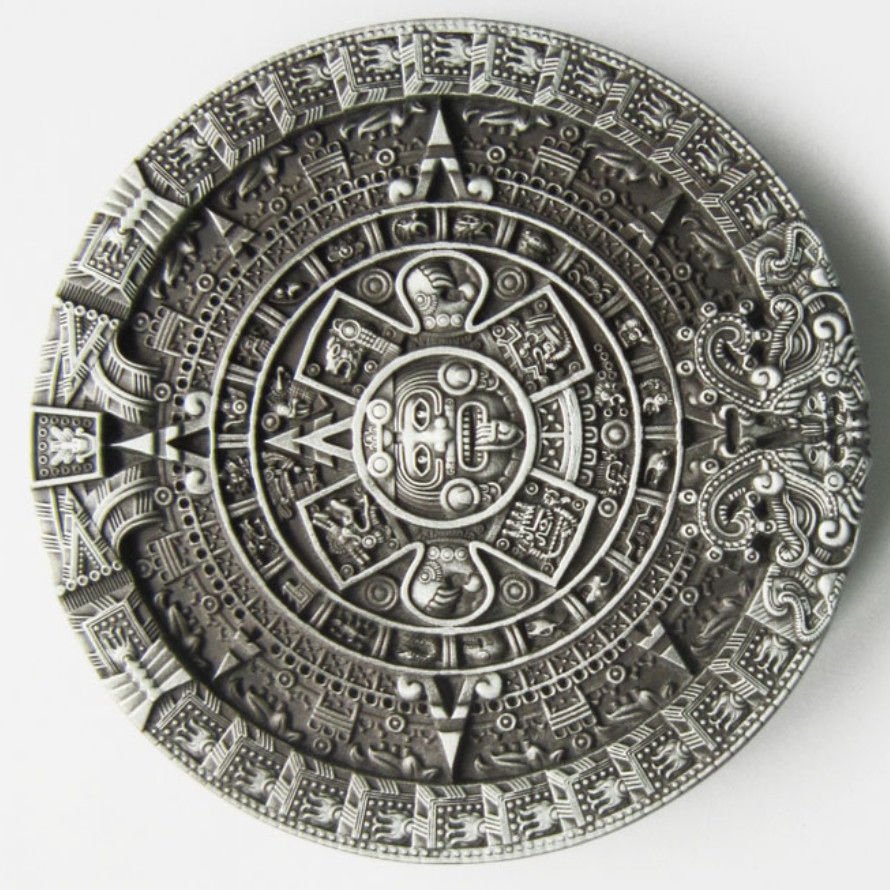 Western Zinc alloy Leather Belt Buckle Aztec Solar Calendar Stone Shape Pattern