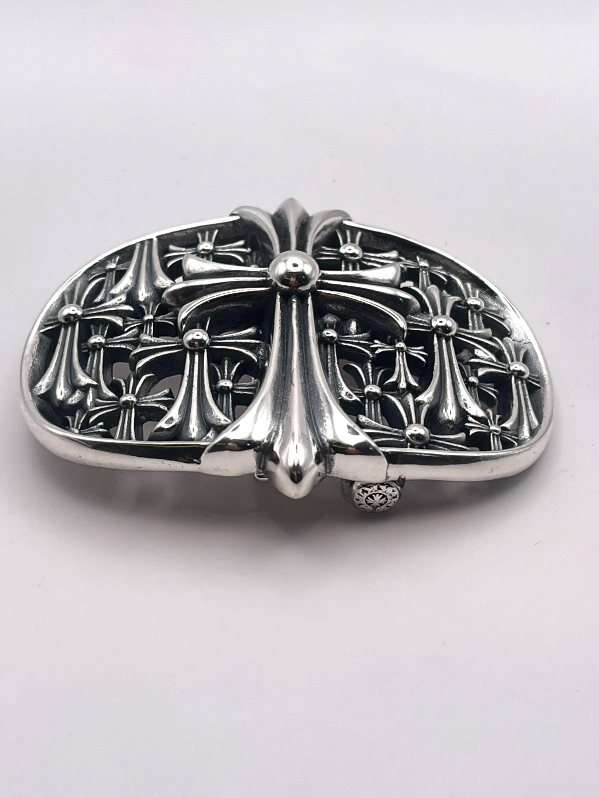 Gothic Cross Belt Buckle Silver Tone Ornate Oval Biker 3.9oz【BBKRO】
