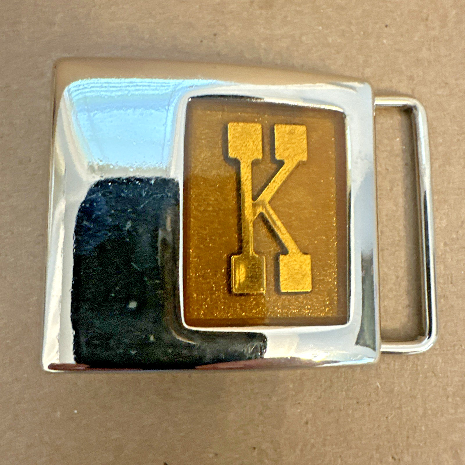 Vintage LEE Jeans Monogram Belt Buckle (70s) Cowboy/Western K ORANGE SPARKLE! K