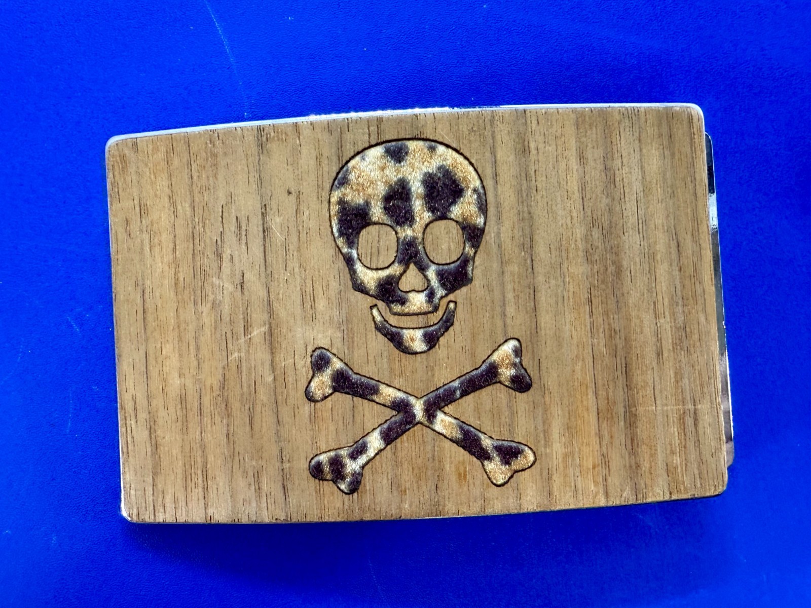 Skull & Crossed Bones Pirate Flag Poison Sign Biker Punk Vibe Wooden Belt Buckle