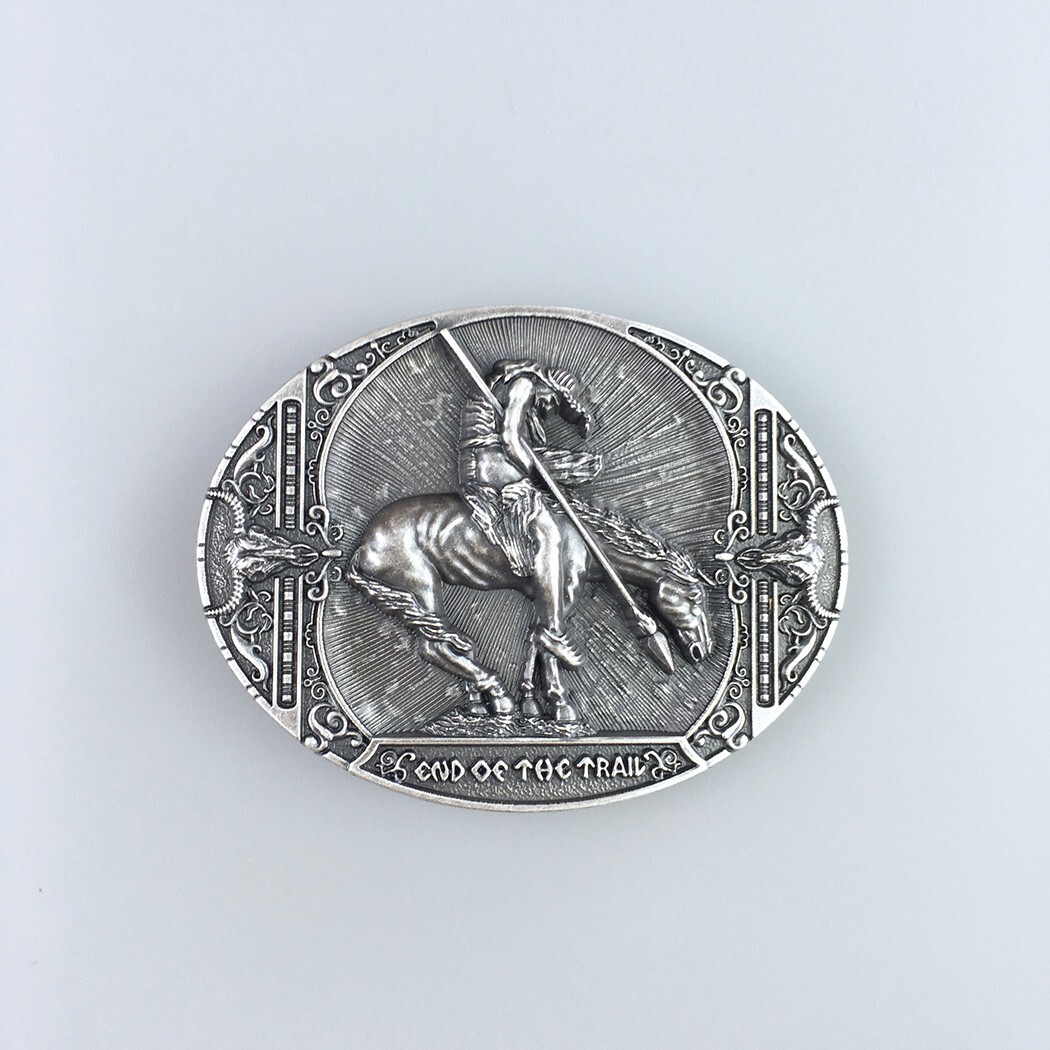 Vintage Silver Plated Rodeo Cowboy Western Oval Belt Buckle Boucle de Ceinture