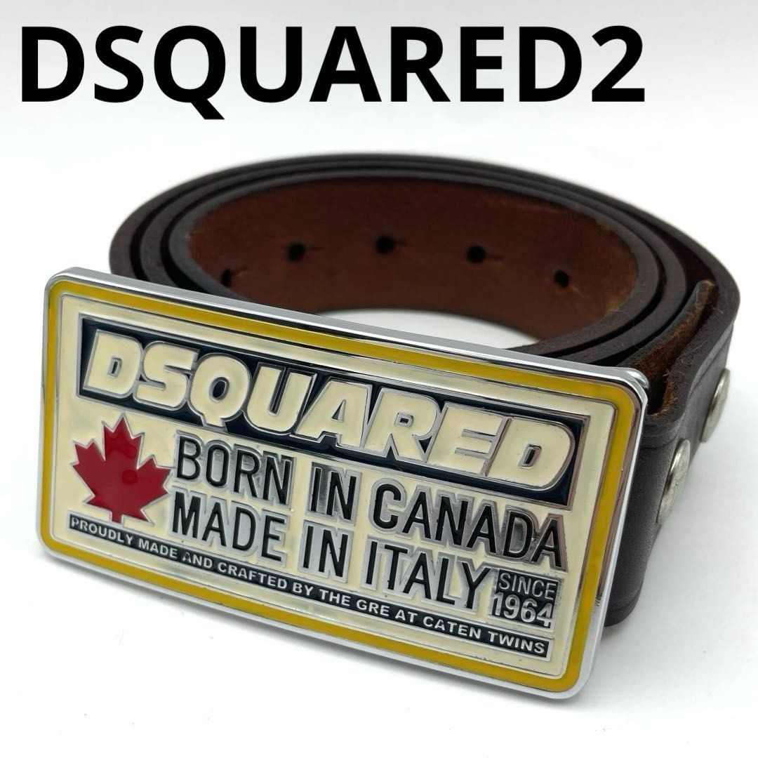 Dsquared2 Maple Leaf Logo Buckle Belt Dark Brown Leather Made in Italy 38mmWidth