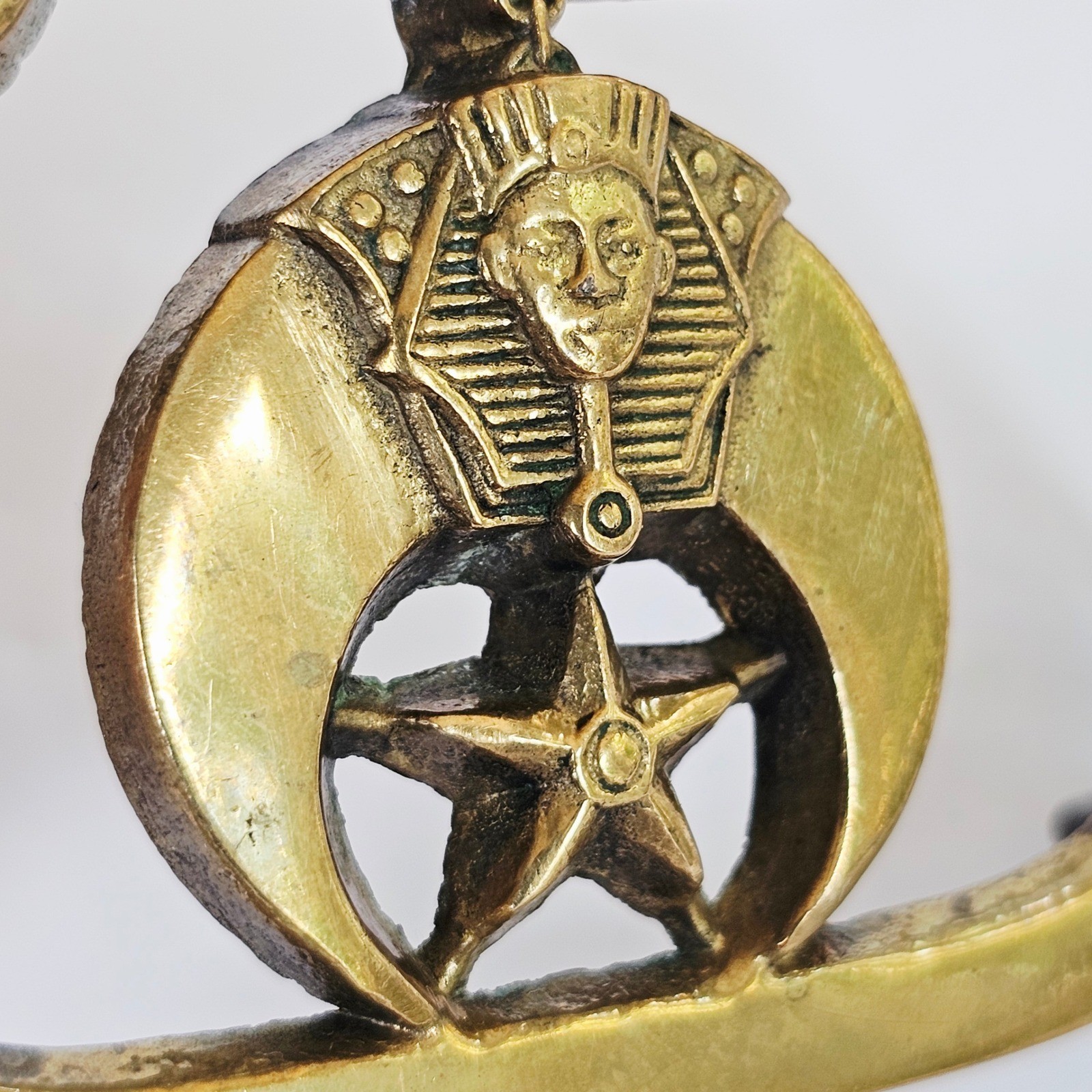 1980 Baron Shriners Masonic Belt Buckle Solid Brass Scimitar Pharaoh Star Vtg