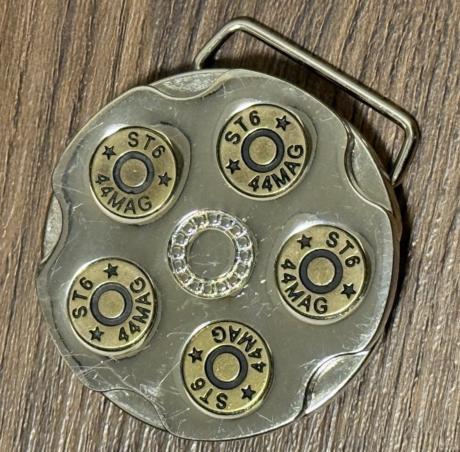 Rotating Bullet 5 BARREL 44 MAG Belt Buckle Vintage Men Western Cowboy Firearms