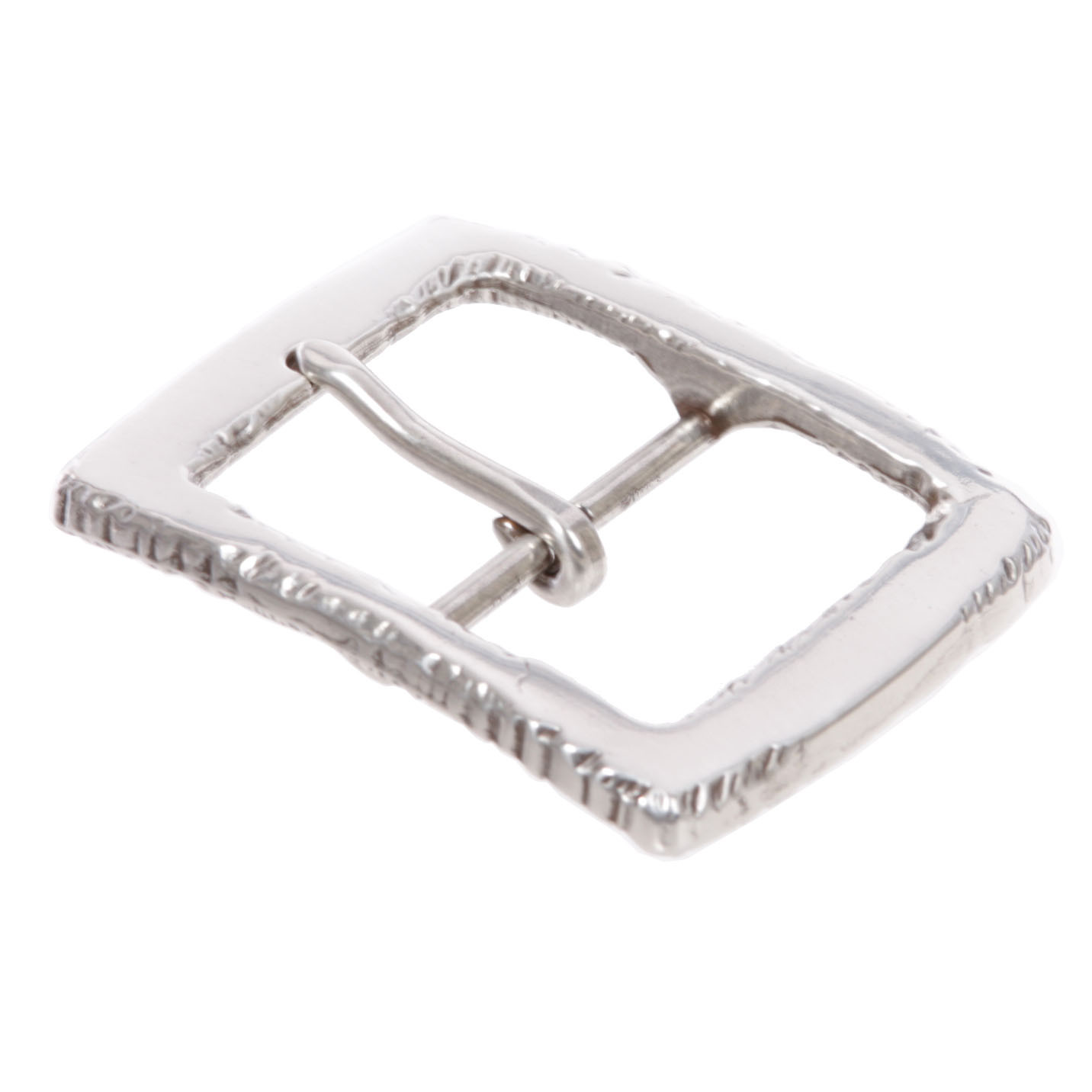 1 5/8&Prime; (40 mm) Silver Tone Edge Hammered Rectangular Center Bar Belt Buckle