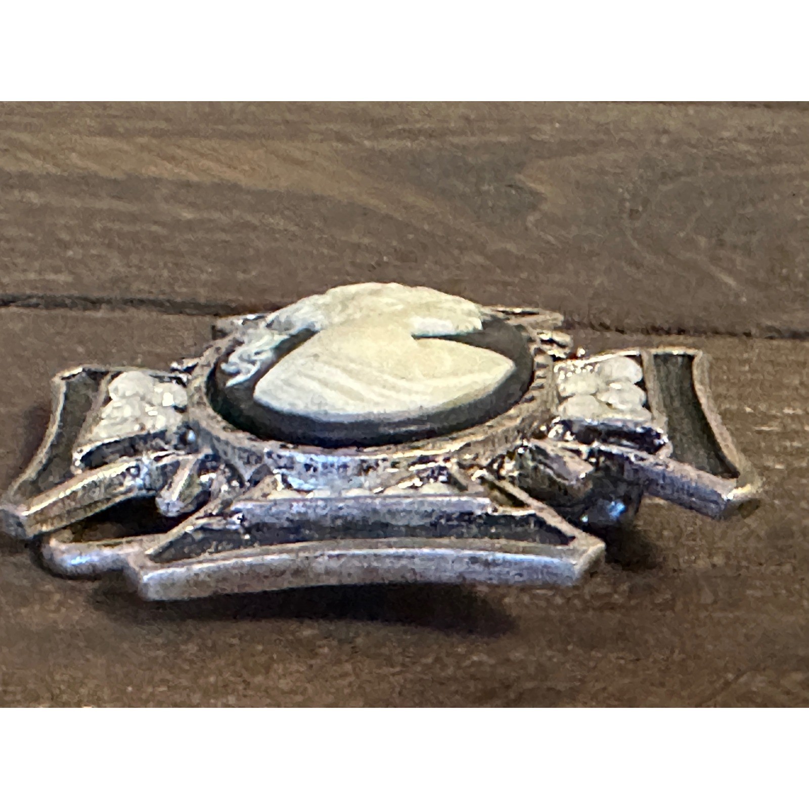 Vintage Gothic Cameo Maltese Cross Belt Buckle Silver Tone Rhinestone Mens Biker