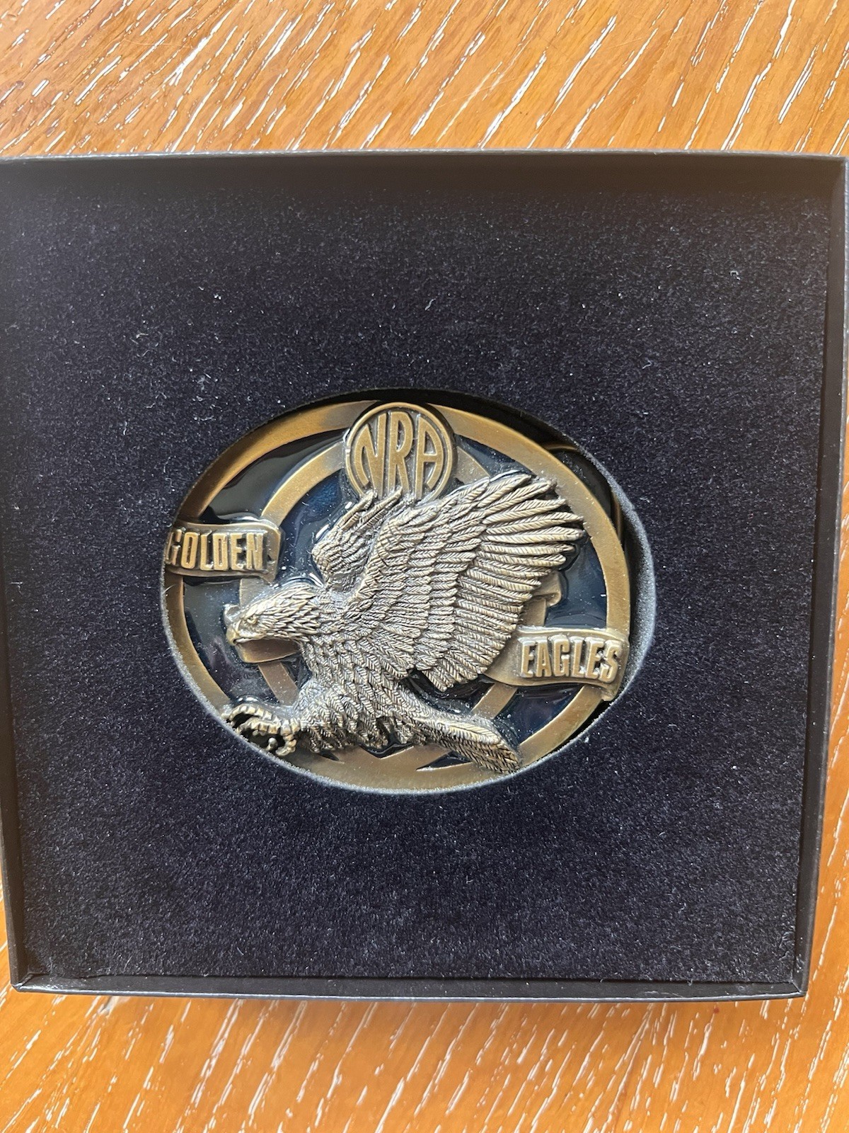 Vintage NRA Golden Eagles Embossed Gold/Black Heavy Belt Buckle Made in USA