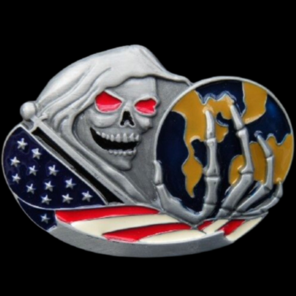 Grim Reaper Skull Belt Buckles Skulls Skeletons Wizards World Flags Buckle
