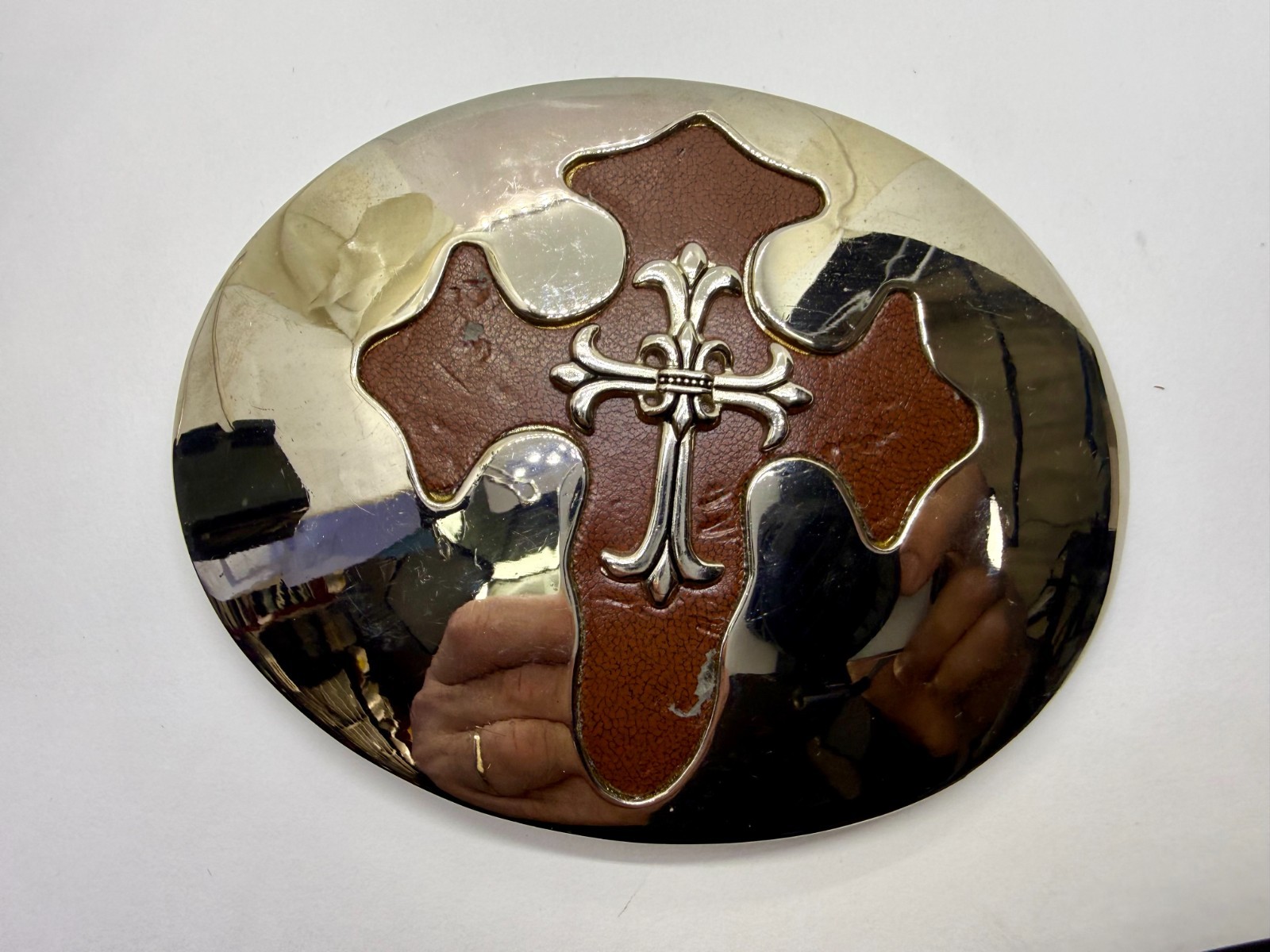Large Gothic Cross Religious Gothic Punk Biker Vibe Leather & Metal Belt Buckle