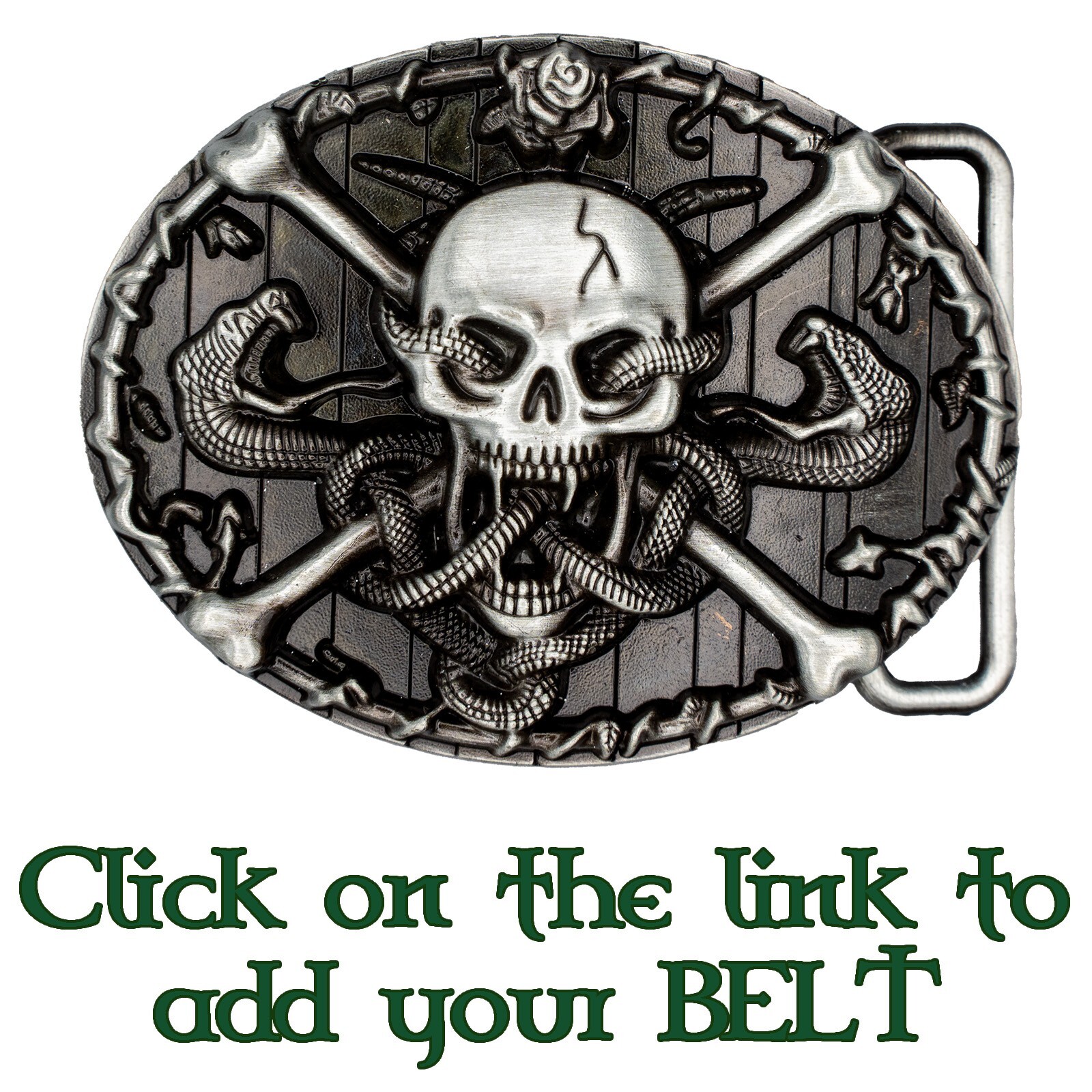 Skull & Crossbones Snake Belt Buckle Heavy Metal Biker Pewter Style Pirate