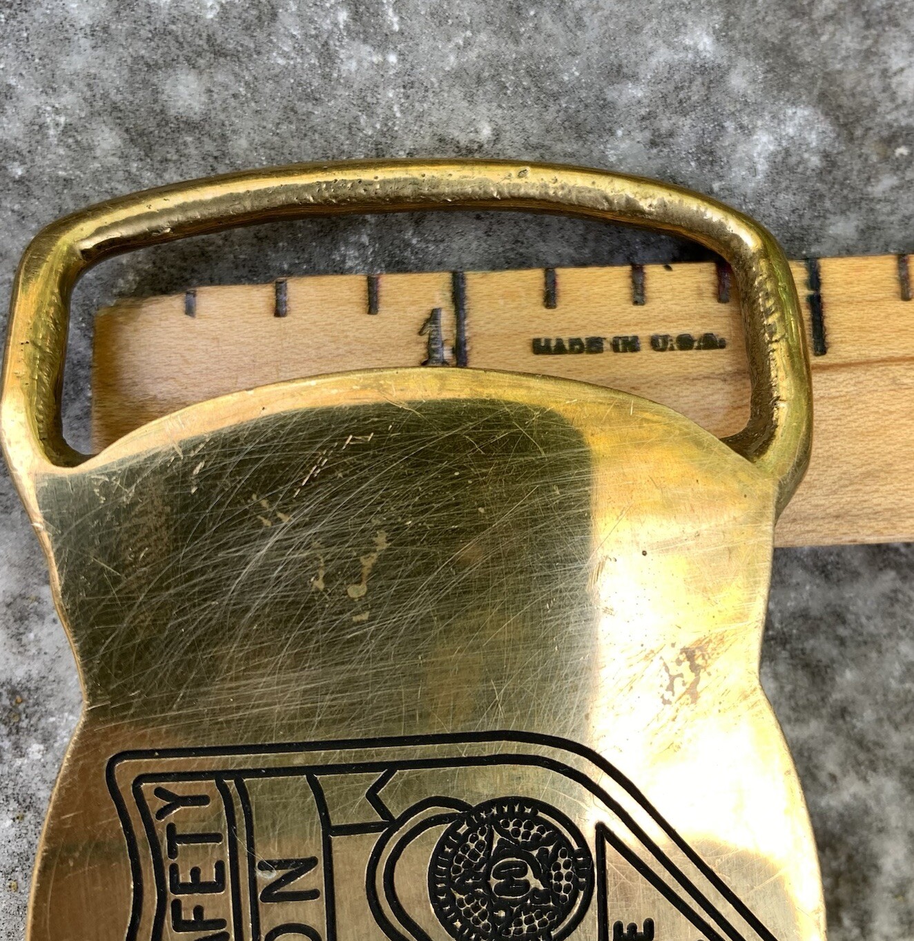 Vintage YUKON Public Safety Solid Brass Belt Buckle Police Fire Badge 2×3”