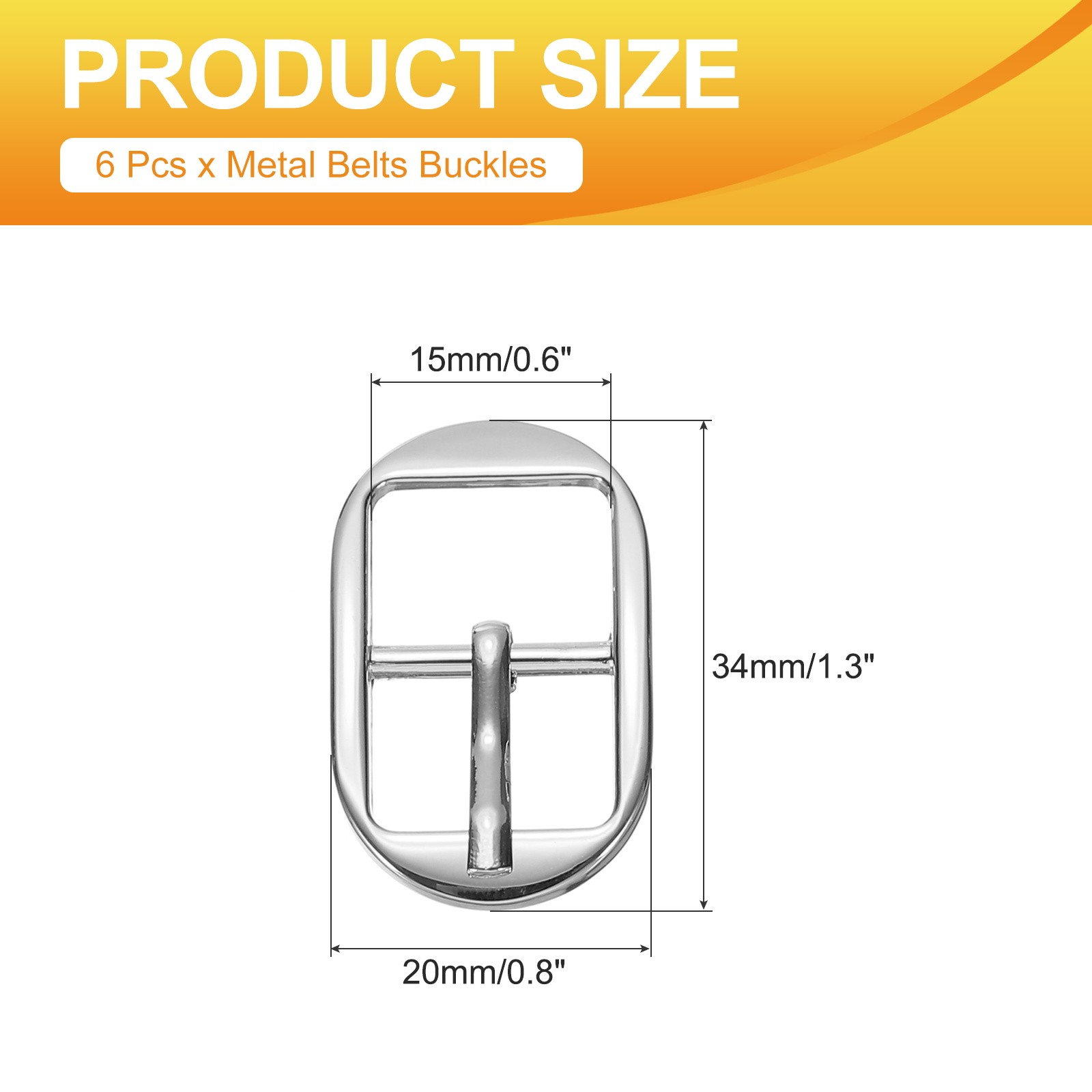 6 Pcs 0.6 Inch Single Prong Buckles Oval Center Bar Buckles, Silver Tone