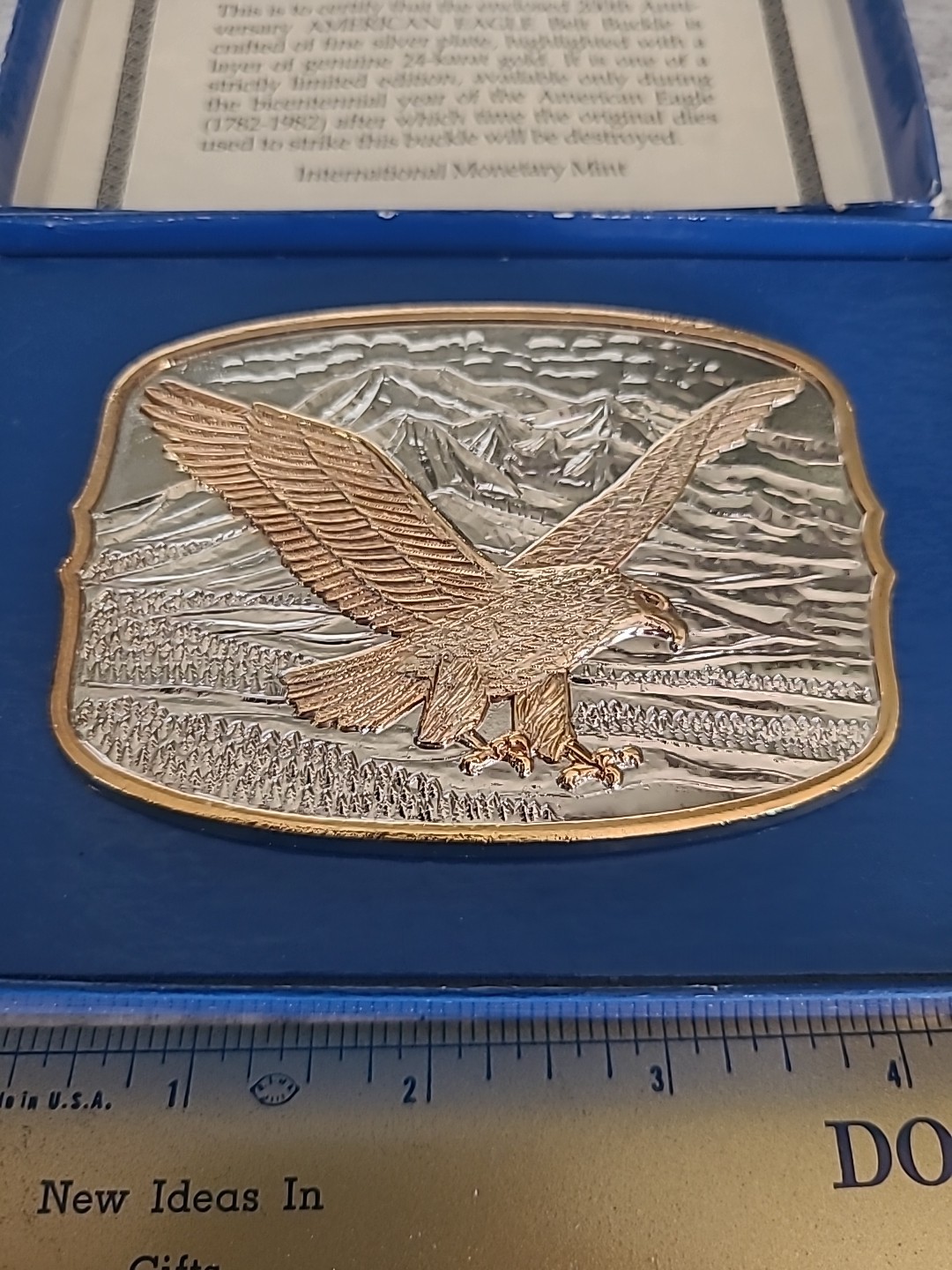 American Eagle Limited Ed. 24K Gold & Silver Plated Belt Buckle In Box NEW A