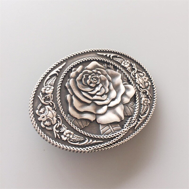 Vintage Silver Plated Western Rose Oval Belt Buckle Gurtelschnalle