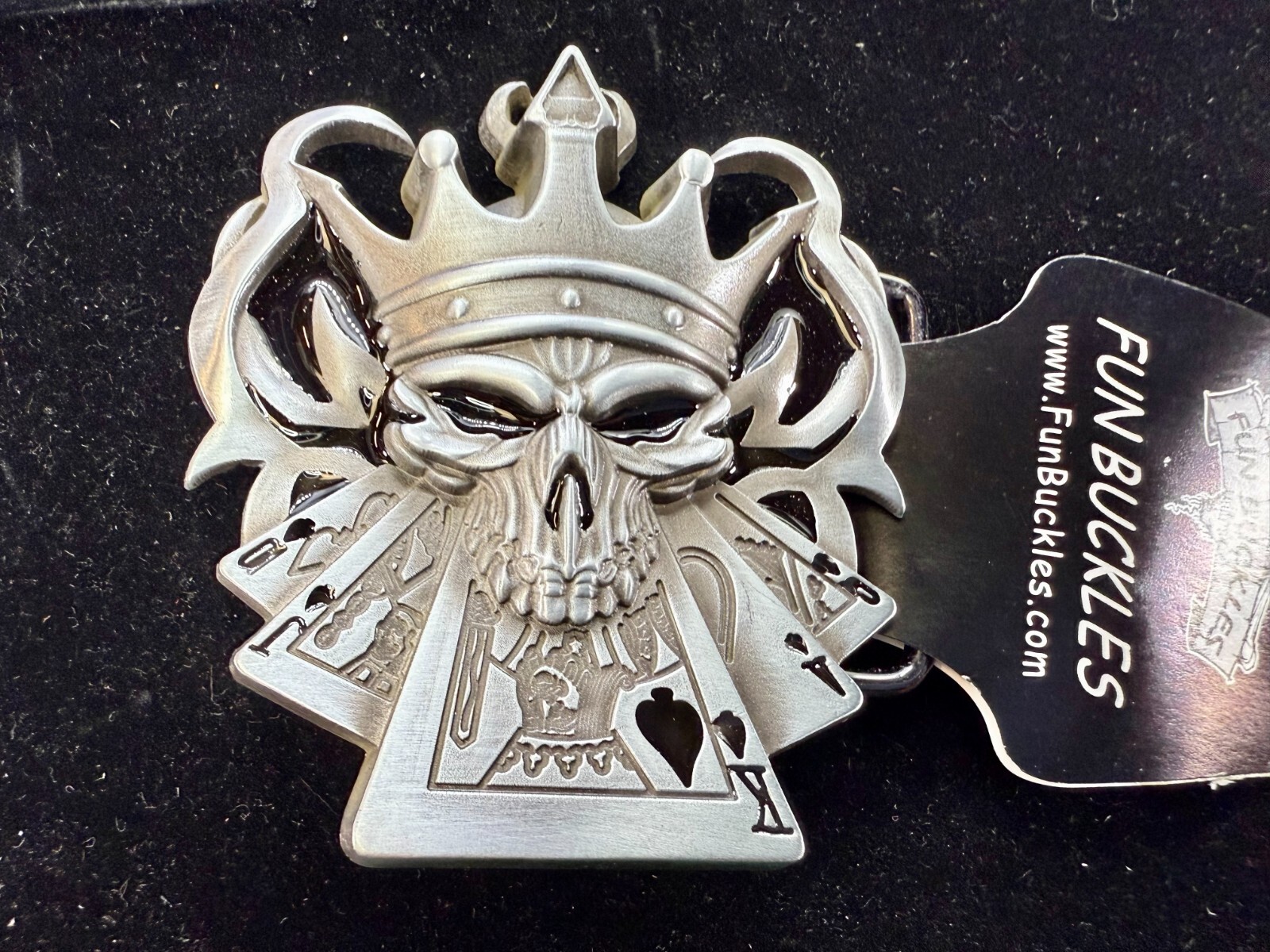 Skull with Crown Royal Flush Gaming Casino Gothic Biker Punk Vibe Belt Buckle