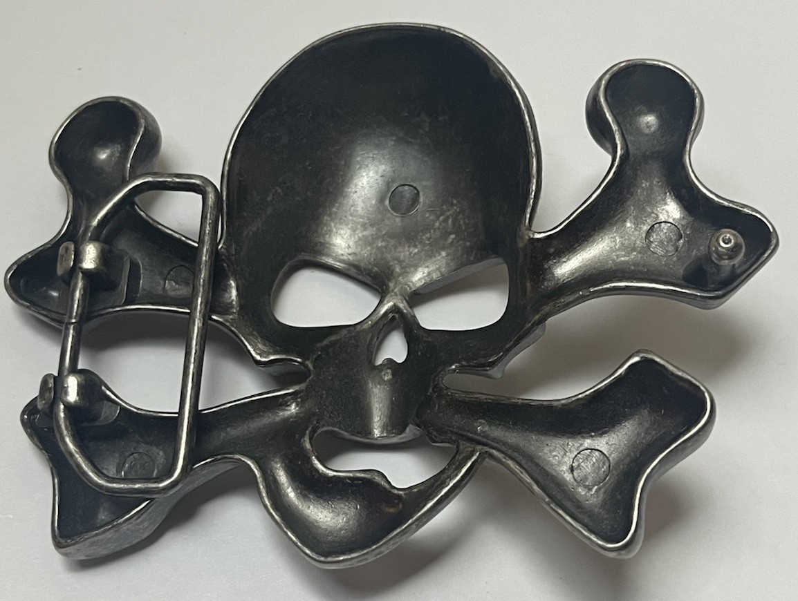 Skull Crossbones Pirate Metal Western Belt Buckle Vintage 1.5” Gothic Metal Head