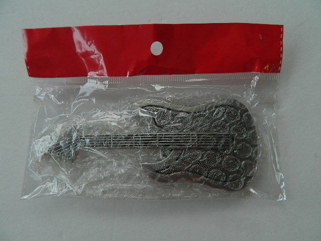 ELECTRIC GUITAR BELT BUCKLE, ZINC ALLOY, SILVER COLOR, 5.5&Prime;, 3D SCULPTED DESIGN