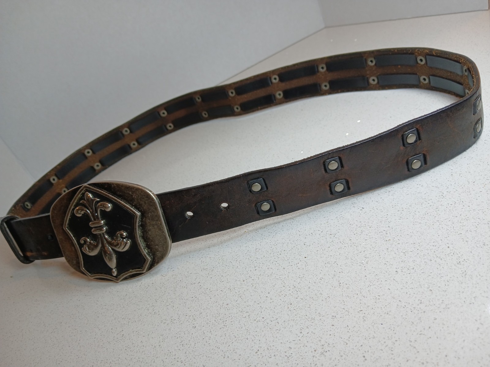 Fleur De Lis Iron Cross Belt Buckle Brushed Distress Metal With Levis BELT