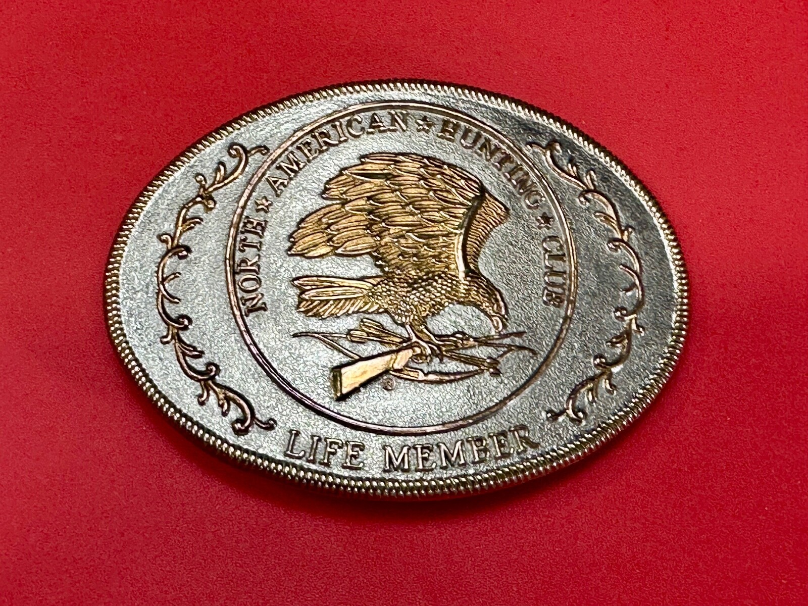 North American Hunting Club Life Member Eagle Vintage Two Tone Belt Buckle