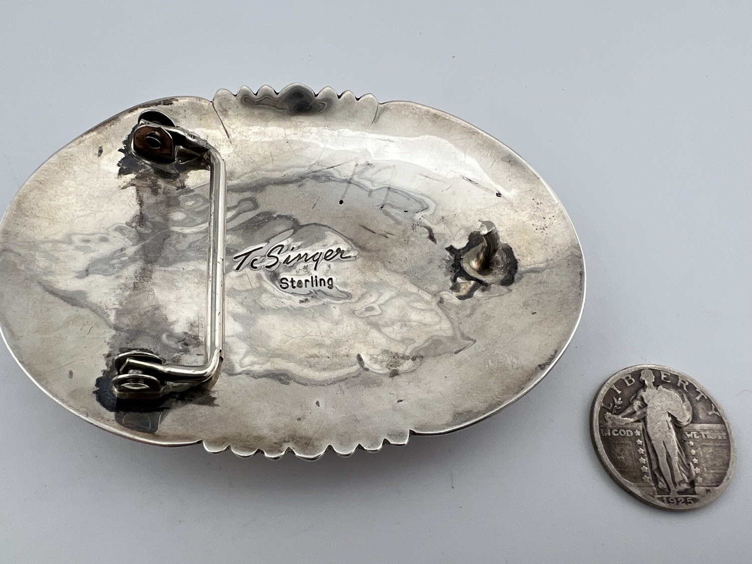 Vintage Navajo Sterling Silver Buckle Turquoise by Tommy Singer