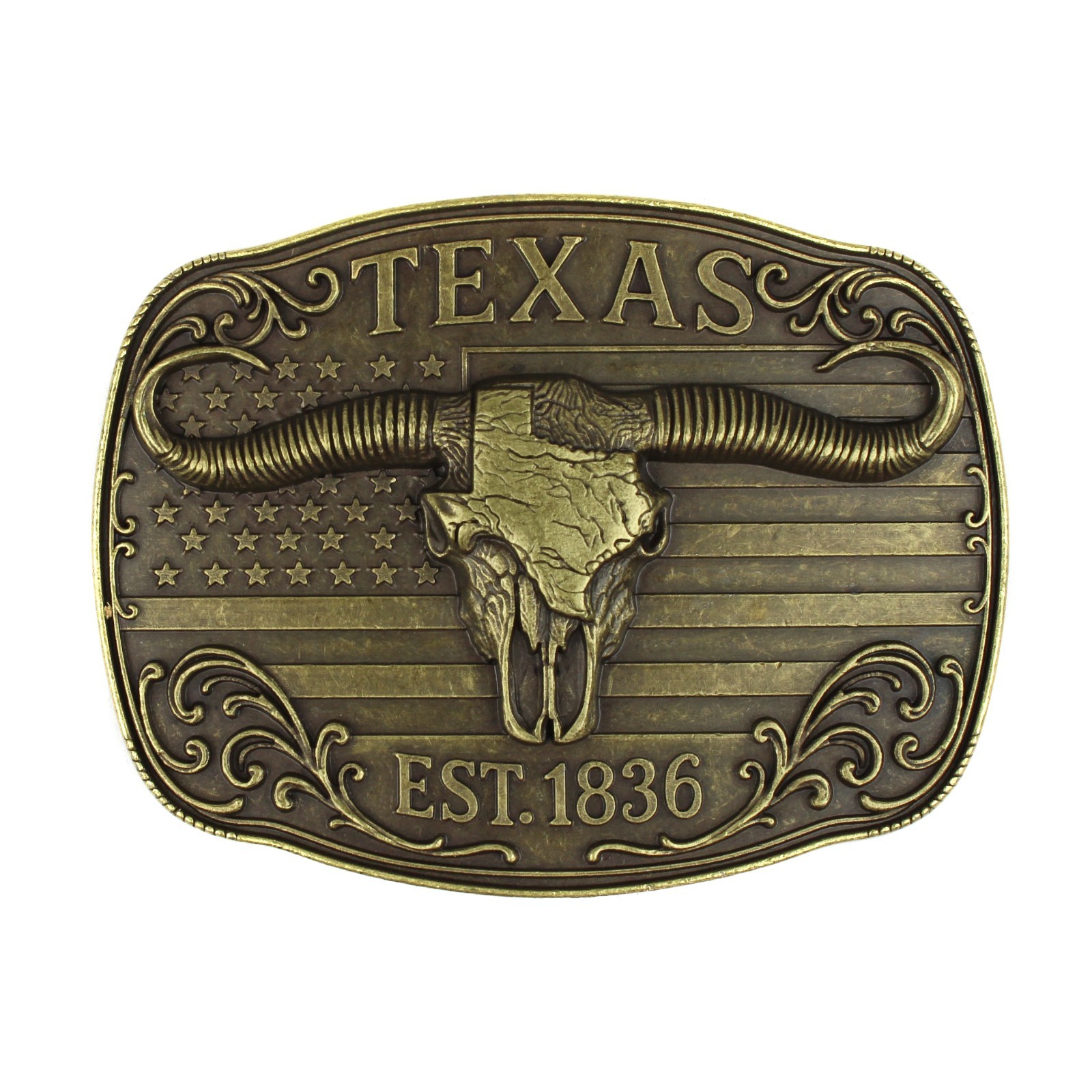 American Flag Texas 1836 Longhorn Belt Buckle Antique Bronze Fits 1.5 inch Belts