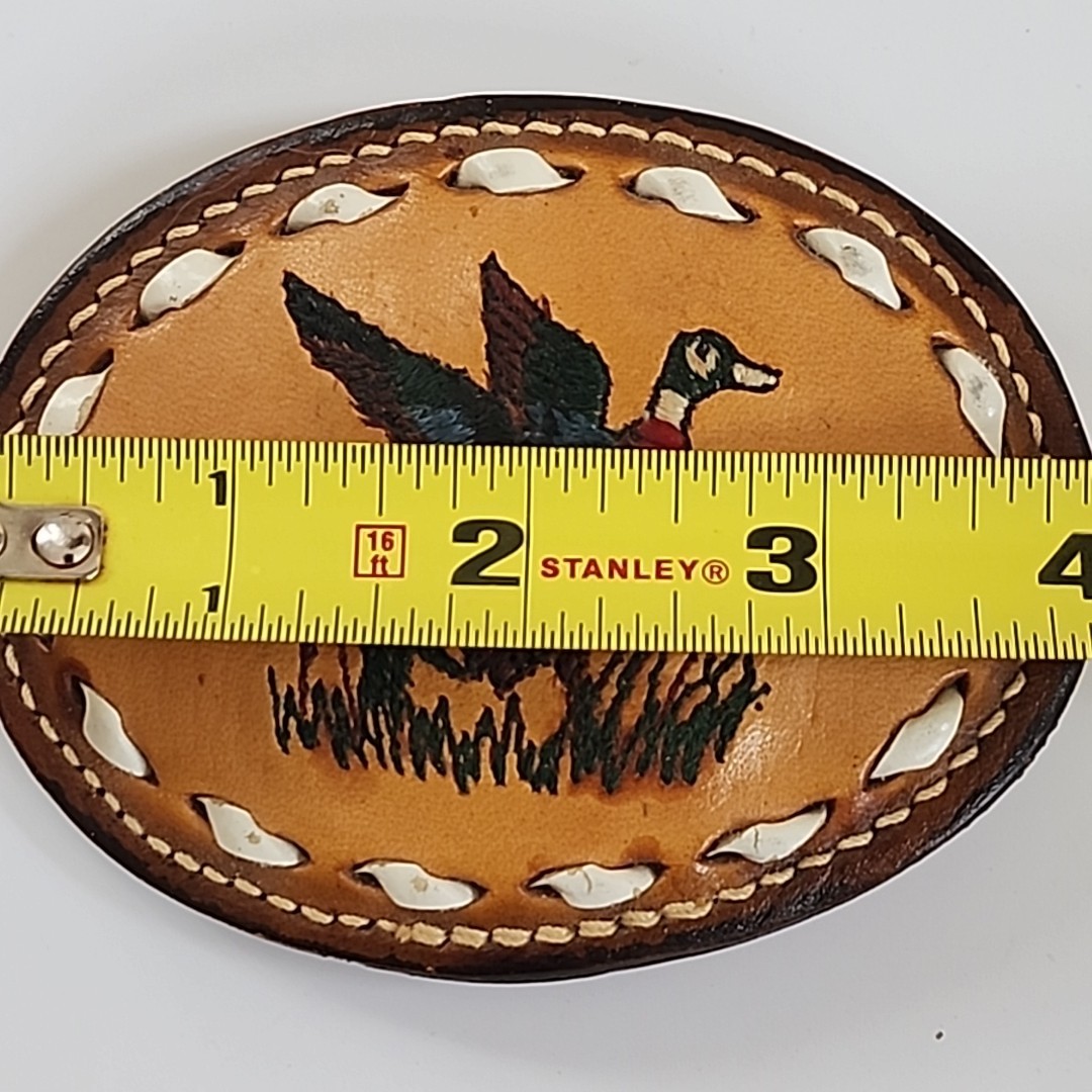 Vtg. Leather Belt Buckle with Mallard Duck [39]