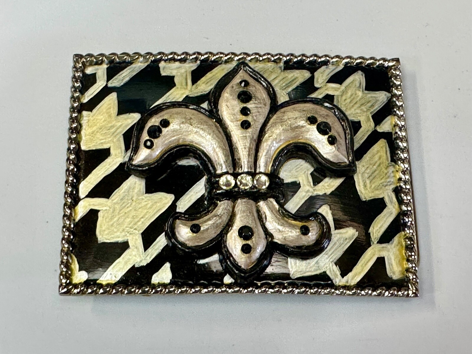 Artisan Whimmg Couture Saints Symbol Fleur De Lis Belt Buckle Rhinestone Accents