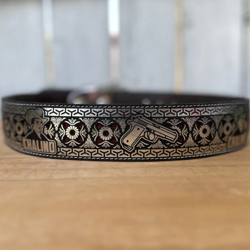 Genuine Laser Cut Leather Chalino Western Belt with Removable Buckle – Silver