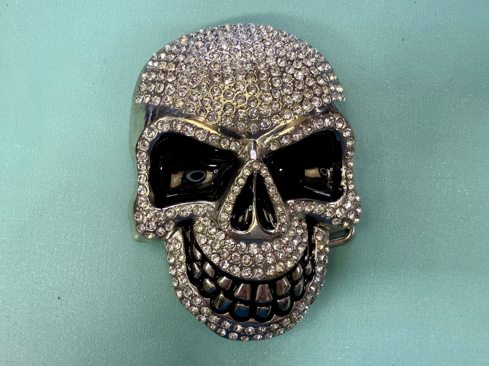 Cool Smiley Skull Head Clear Bling Rhinestones Halloween Gothic Punk Belt Buckle