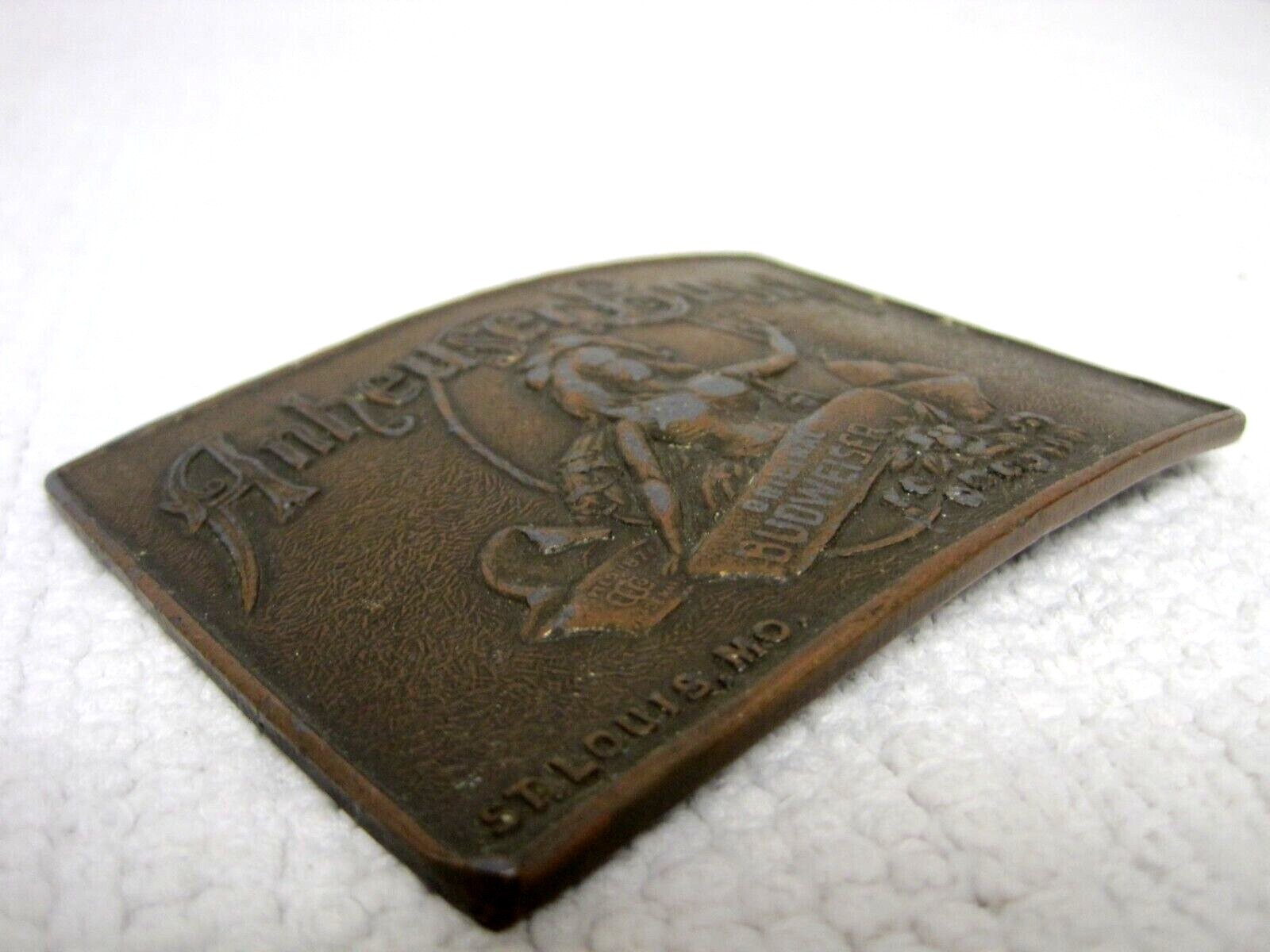 Vintage Anheuser Busch Original Budweiser Beer Curved Brass Belt Buckle