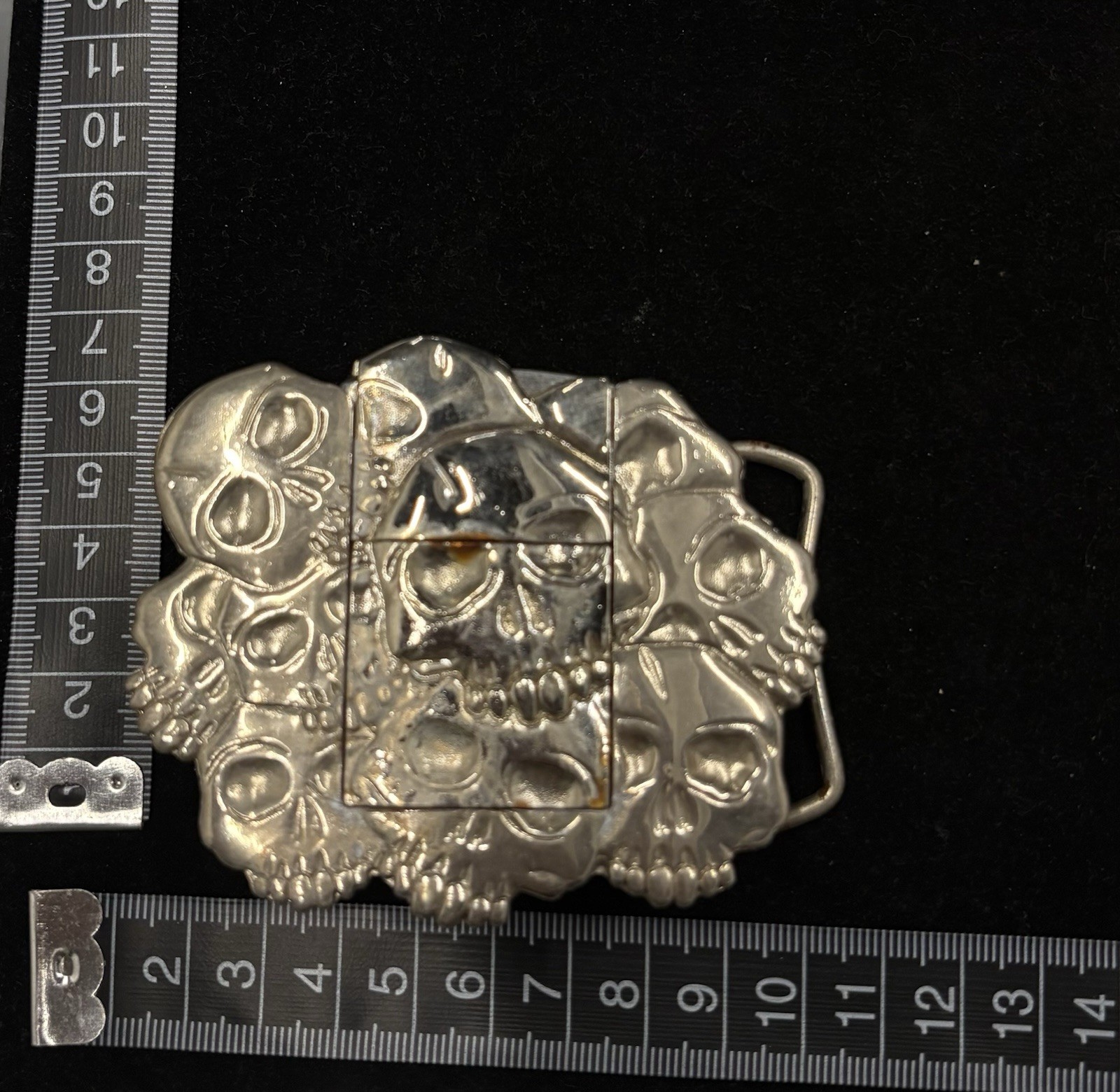 Vintage y2k skull engraved refillable lighter integrated silver belt buckle RARE