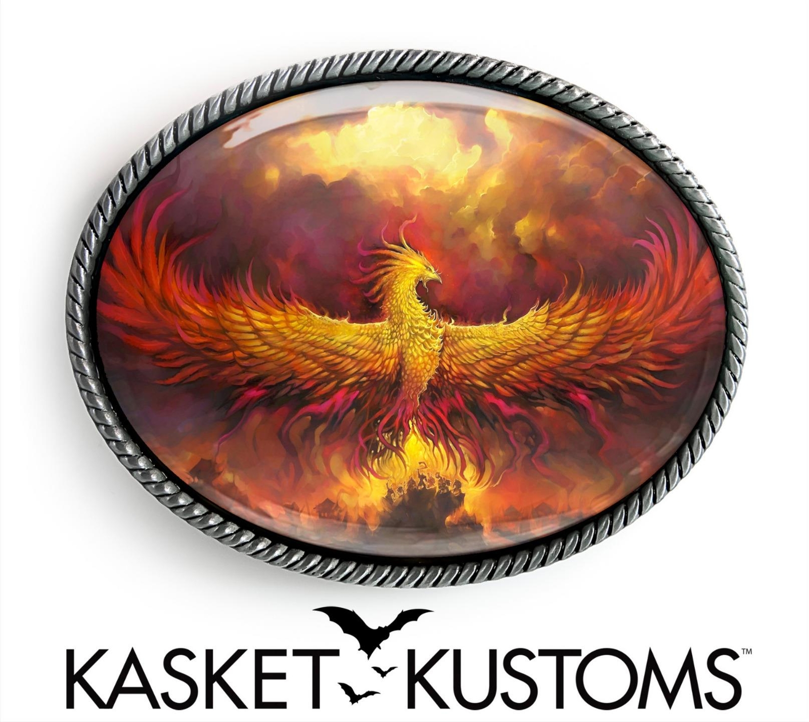 Phoenix Rising Belt Buckle – Strength Courage Handmade Silver Oval Buckle – 632
