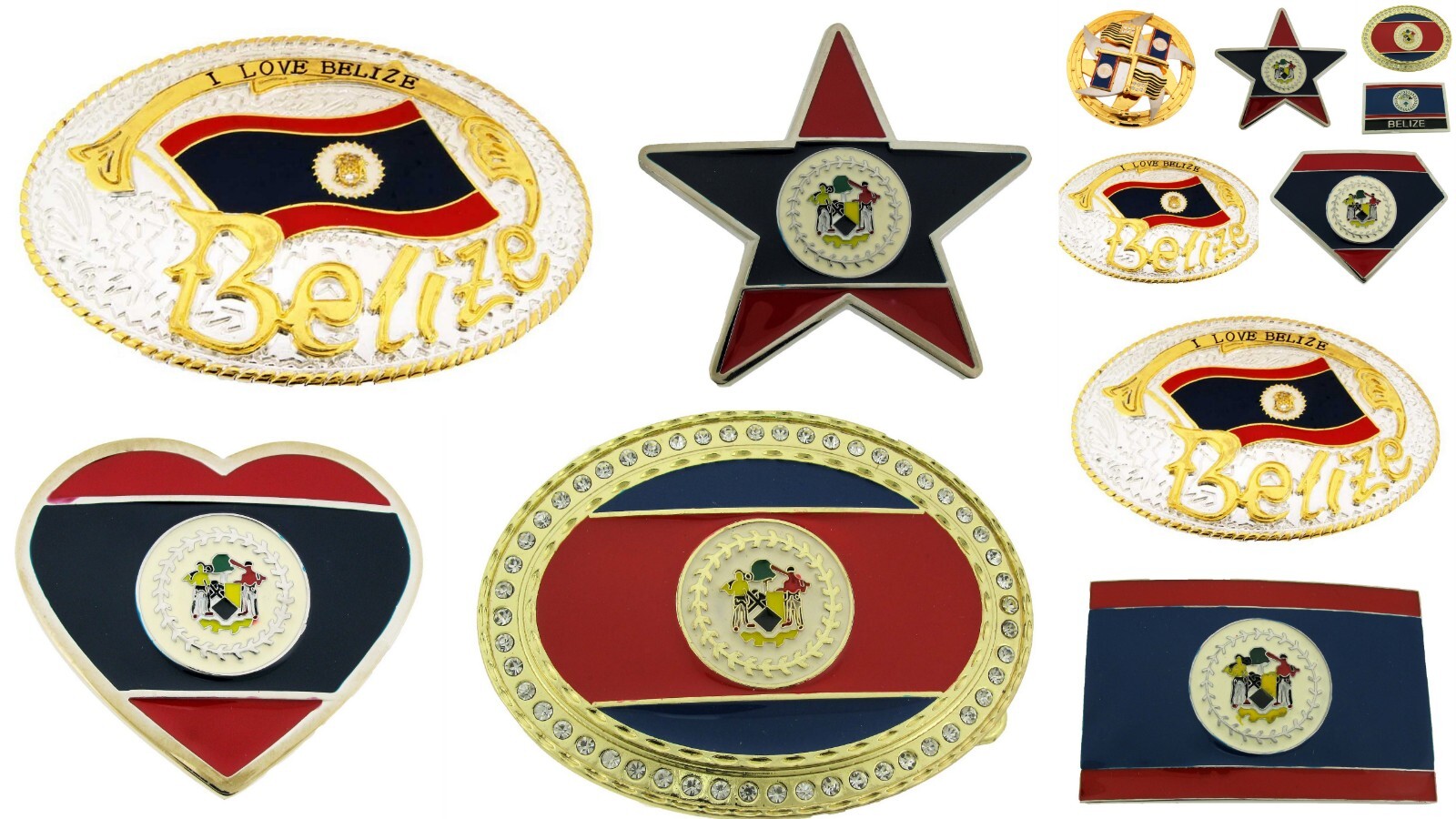 Belize Country Flag Belt Buckles Western Cowboy Rodeo HEART STAR SPINNER Styles
