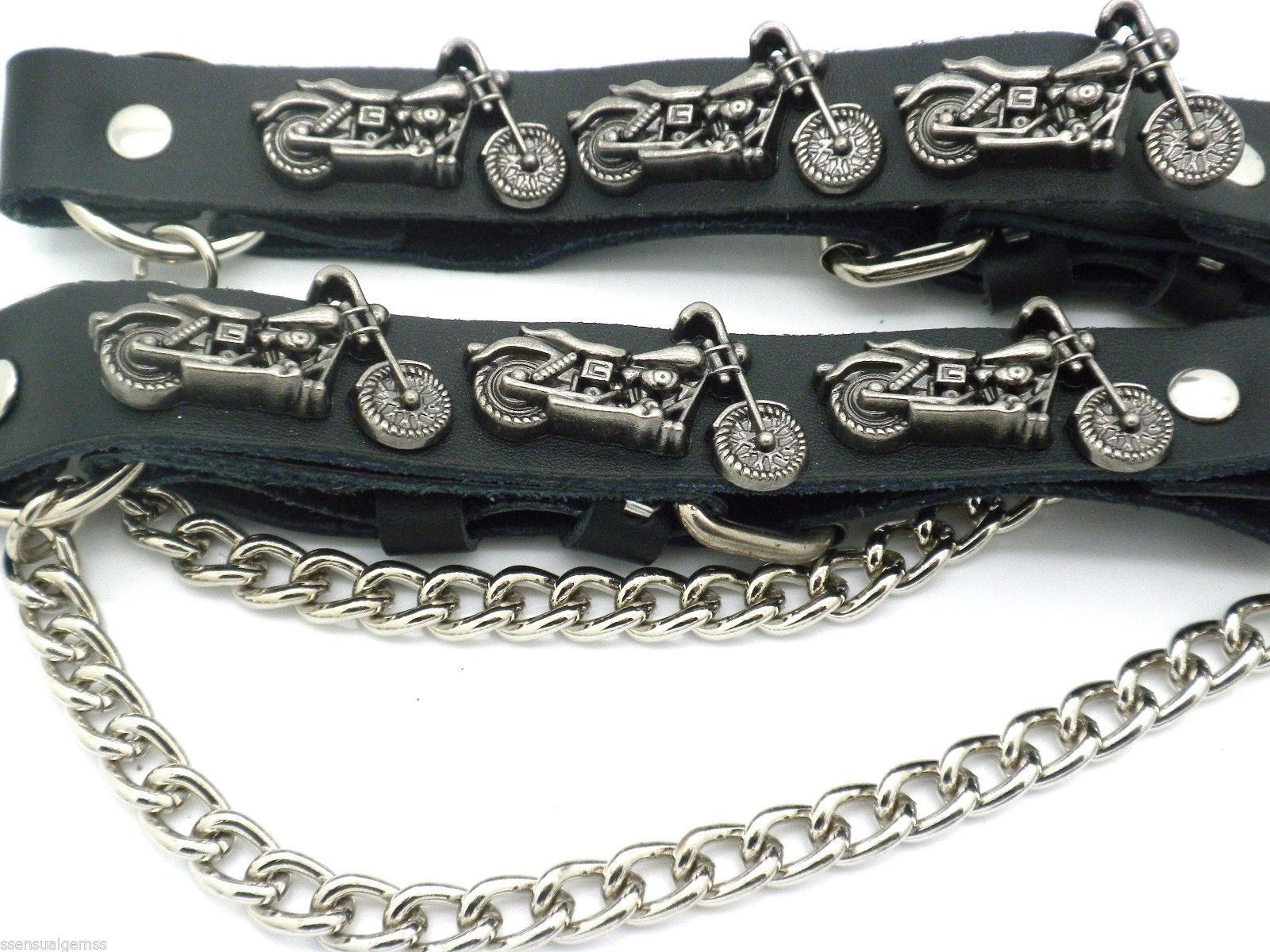 Genuine Leather Biker Motorcycle Boot Straps Chain Buckle Women&rsquo;s Men&rsquo;s PAIR NEW