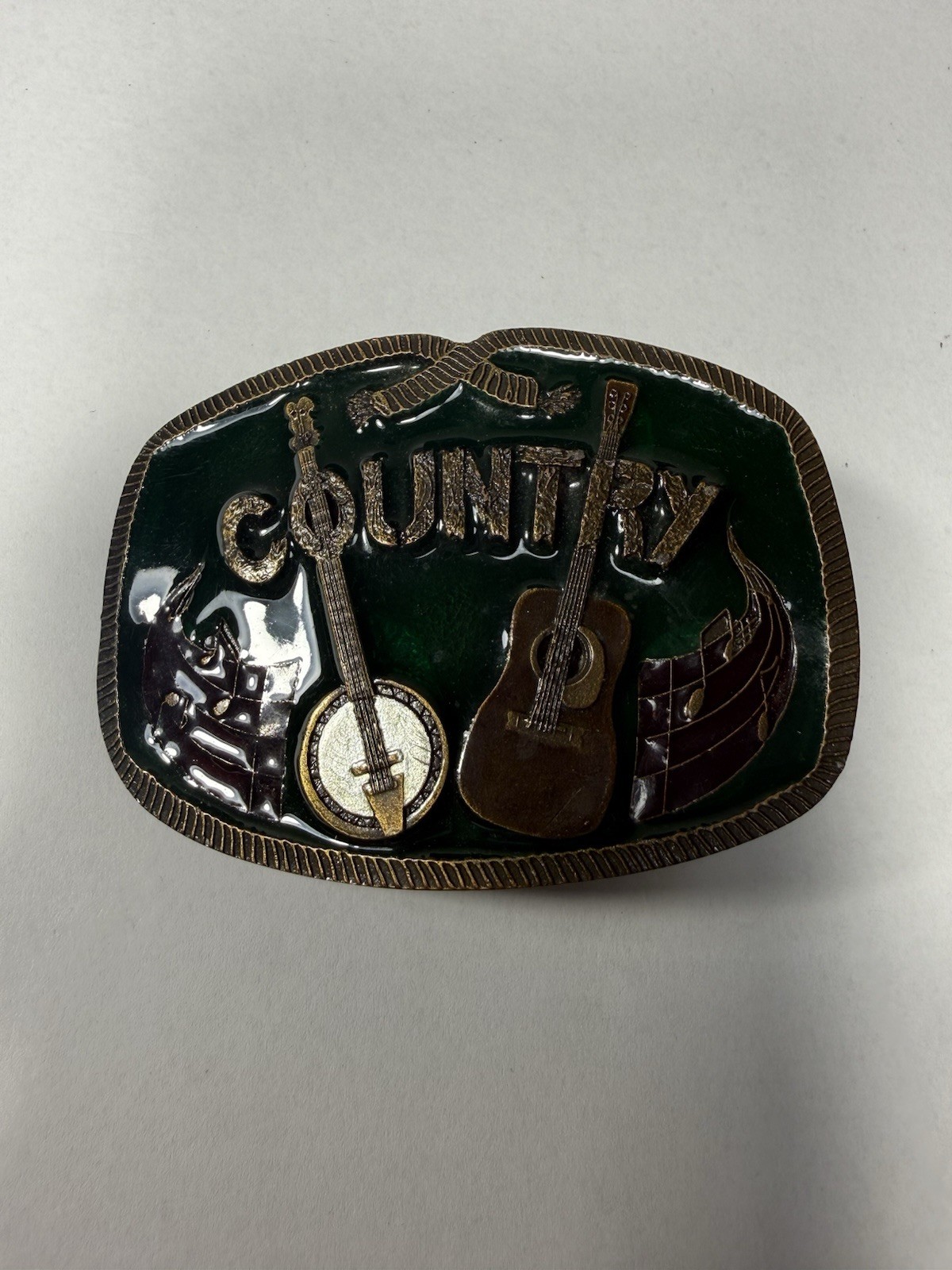 Indiana Metal Craft Country Music Banjo Western Belt Buckle Green/Silver MPN 438
