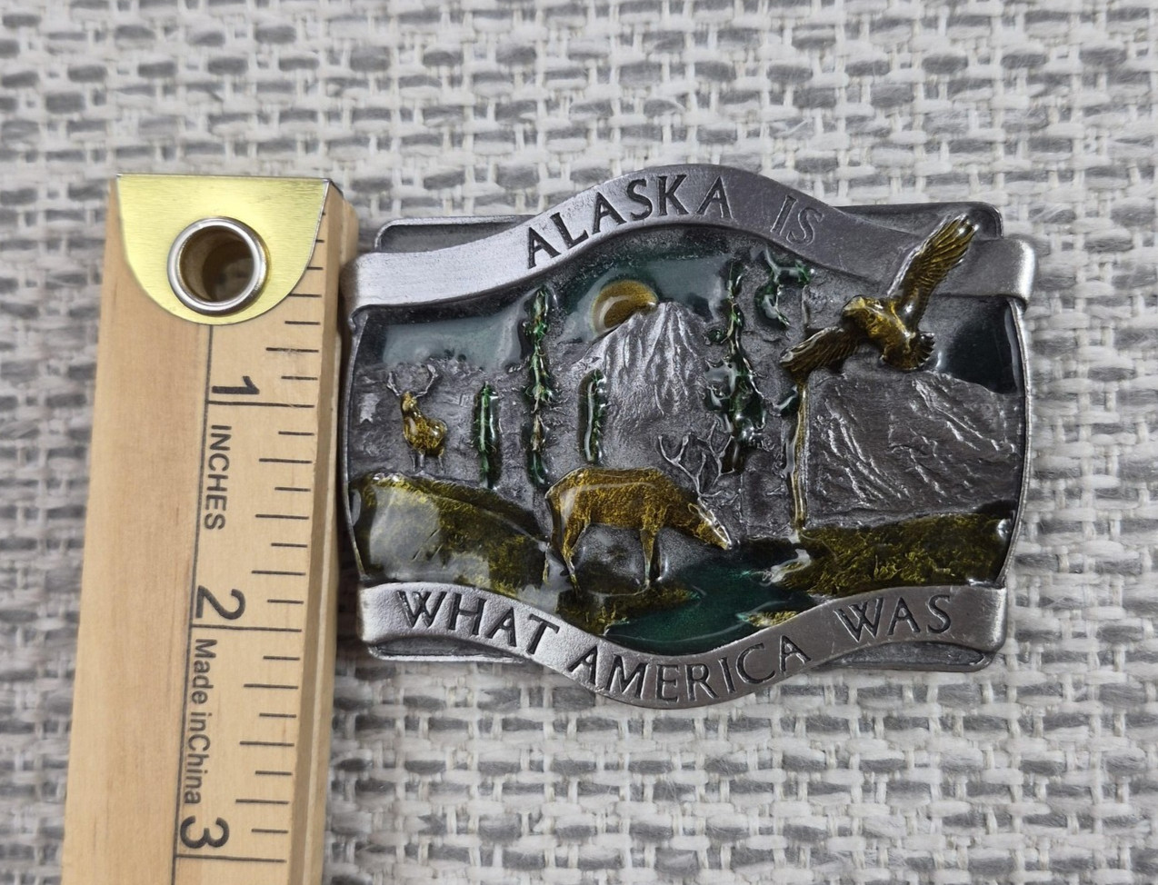 Vintage Bergamot Brass Works Belt Buckle Mens Alaska Is What America Was 1981