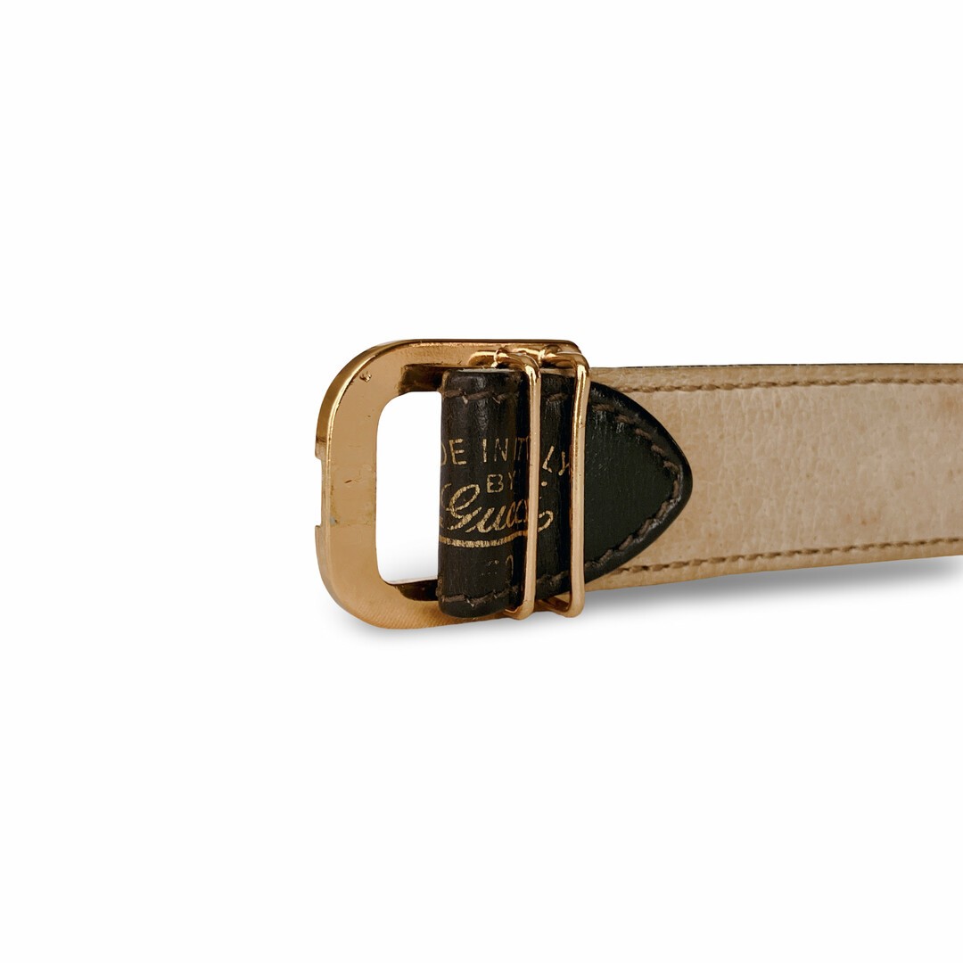 Gucci Gg Logo Buckle Leather Belt Brown Gold Hardware Made In Italy