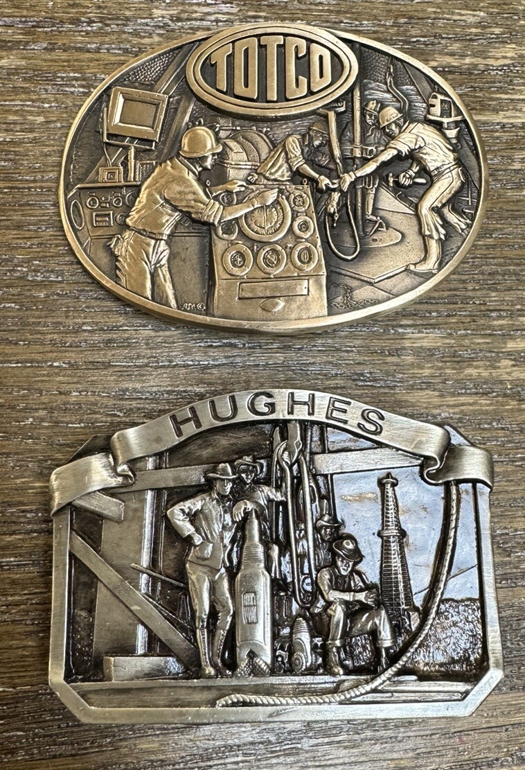 Hughes And Totco Vintage Oil Field Drilling Belt Buckles *MINT CONDITION*